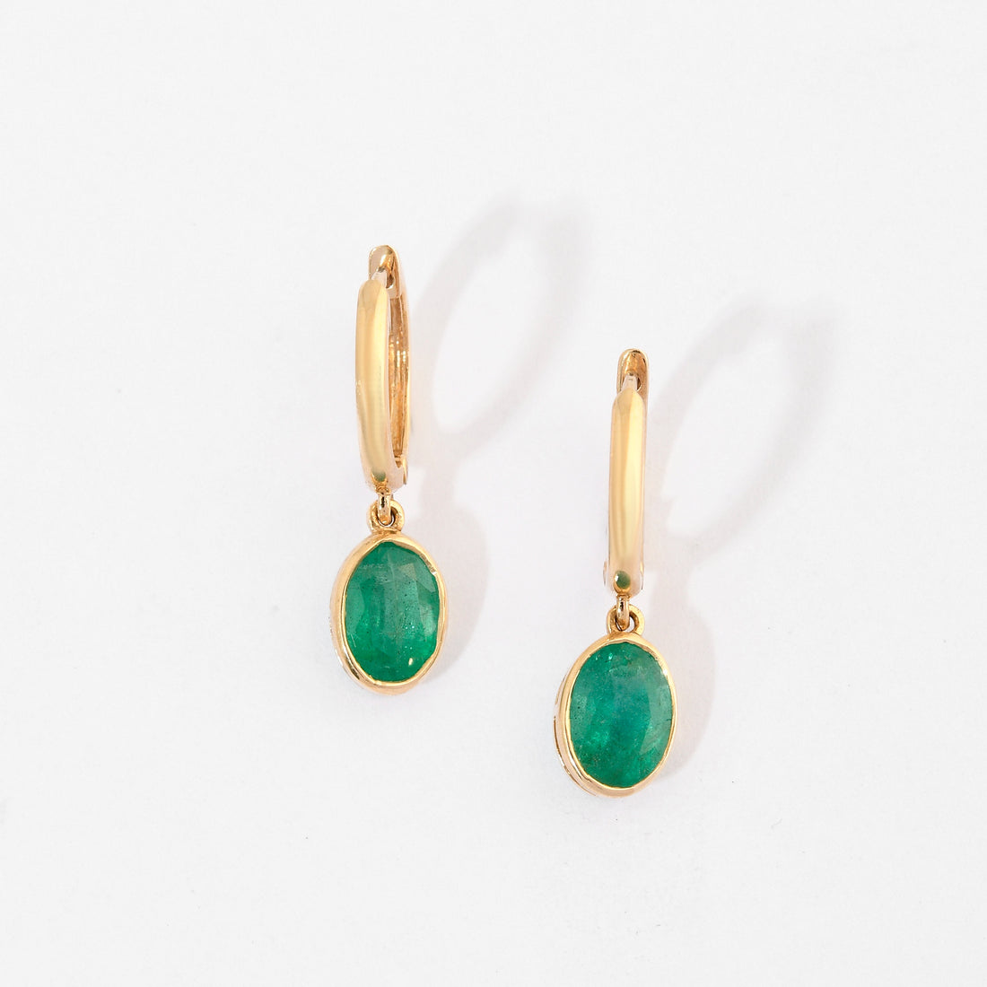 Emerald Oval Bezel Set Hoop Earrings