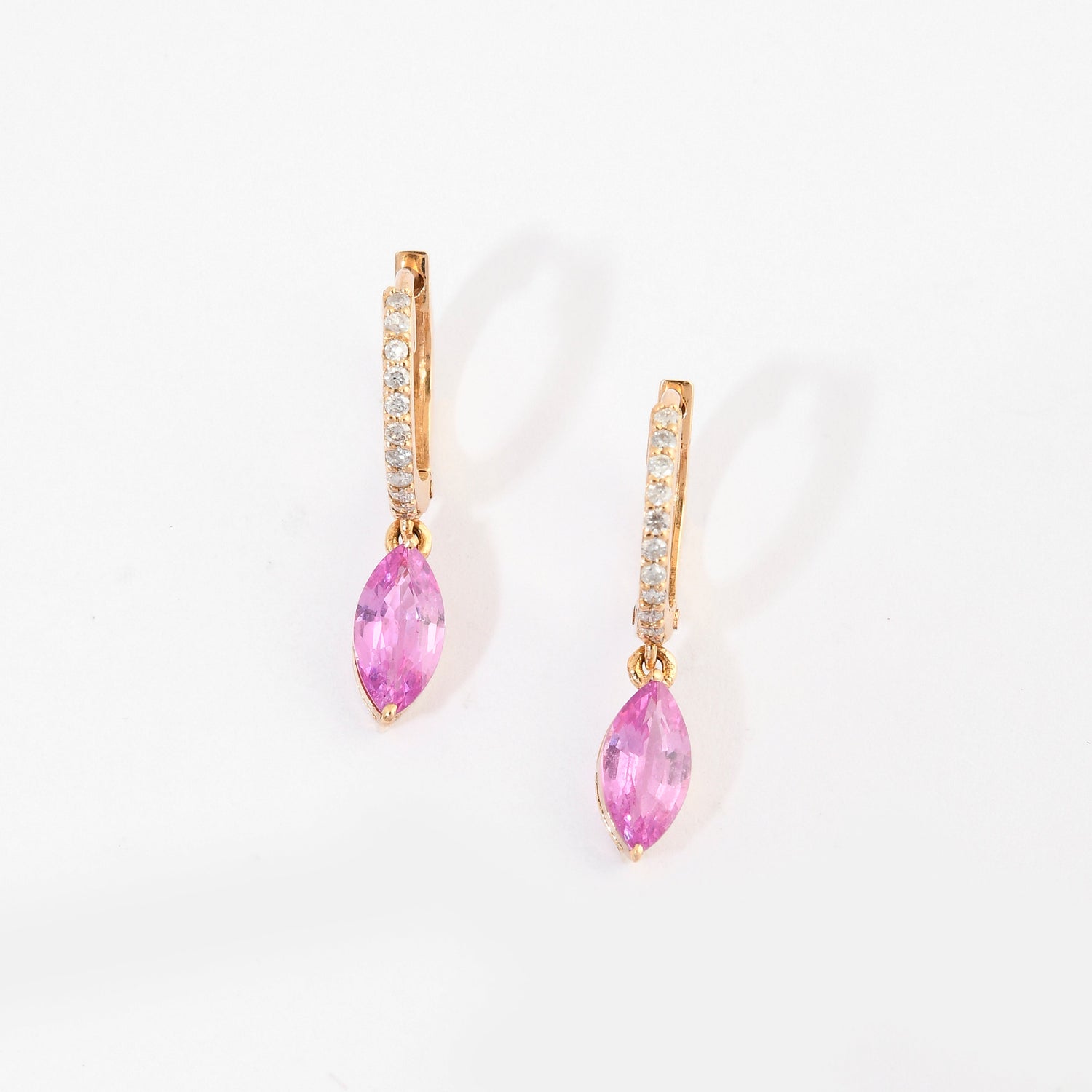 Pink Sapphire &amp; Diamond Marquise Hoop Earrings