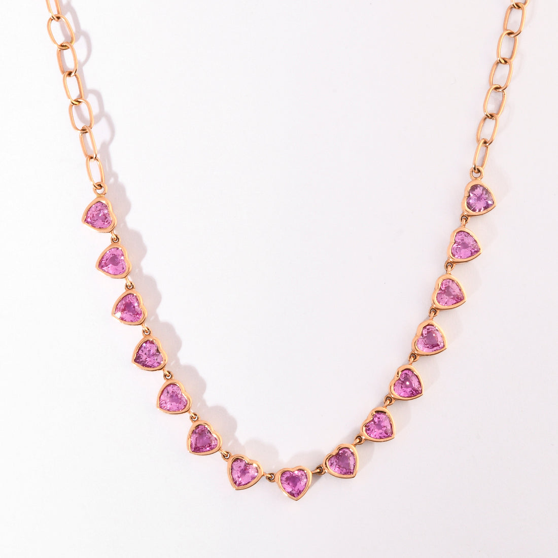 Pink Sapphire Chain Heart Necklace