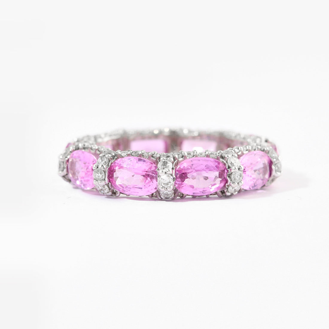 Pink Sapphire &amp; Diamond Oval Eternity Band