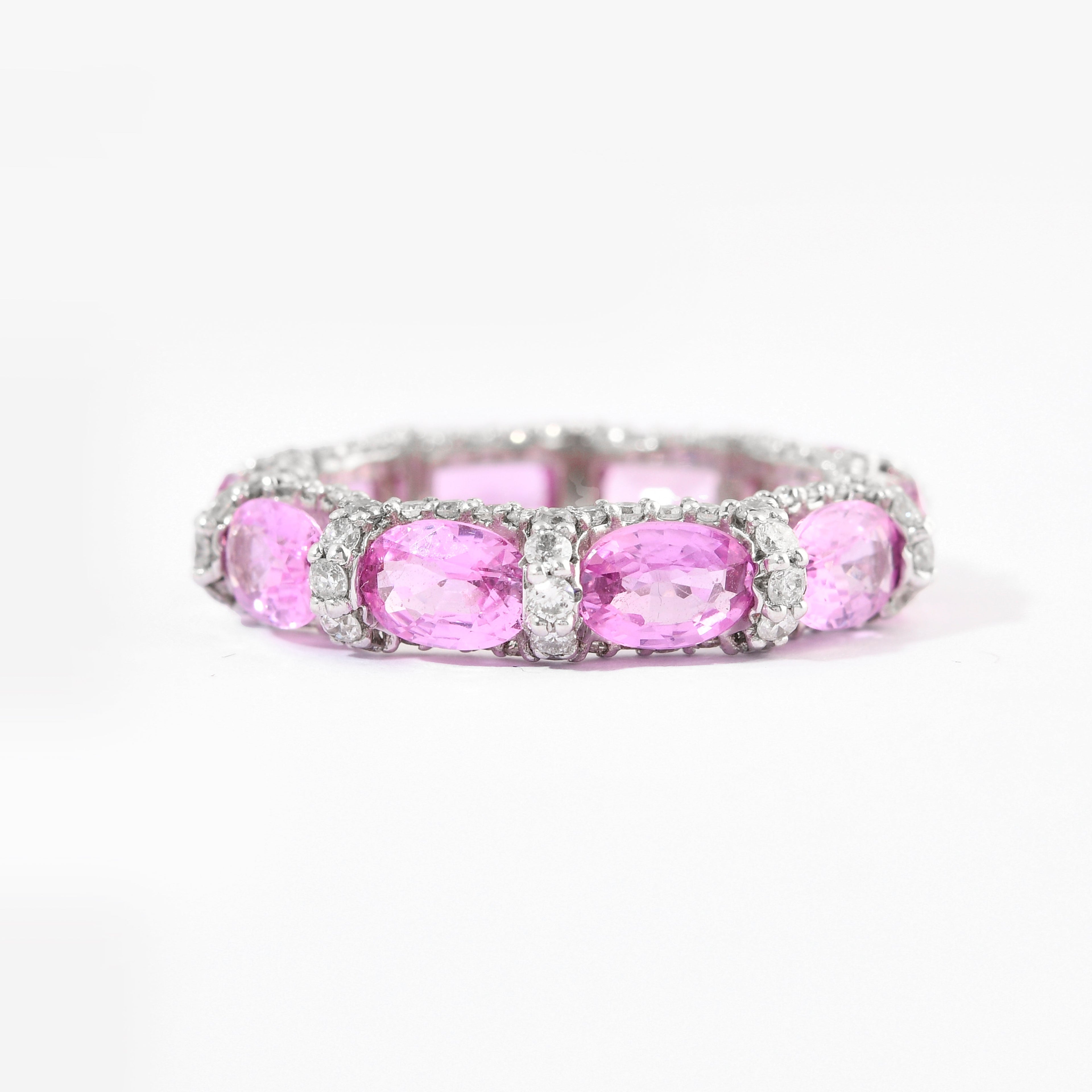 Pink Sapphire &amp; Diamond Oval Eternity Band