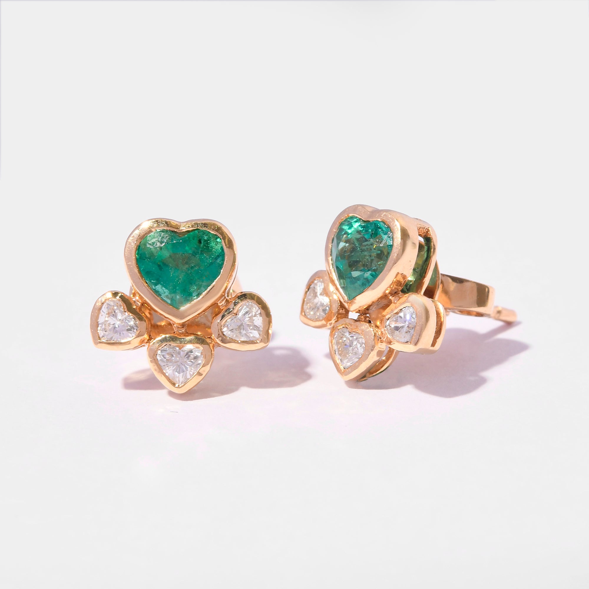 Emerald &amp; Diamond Heart Studs