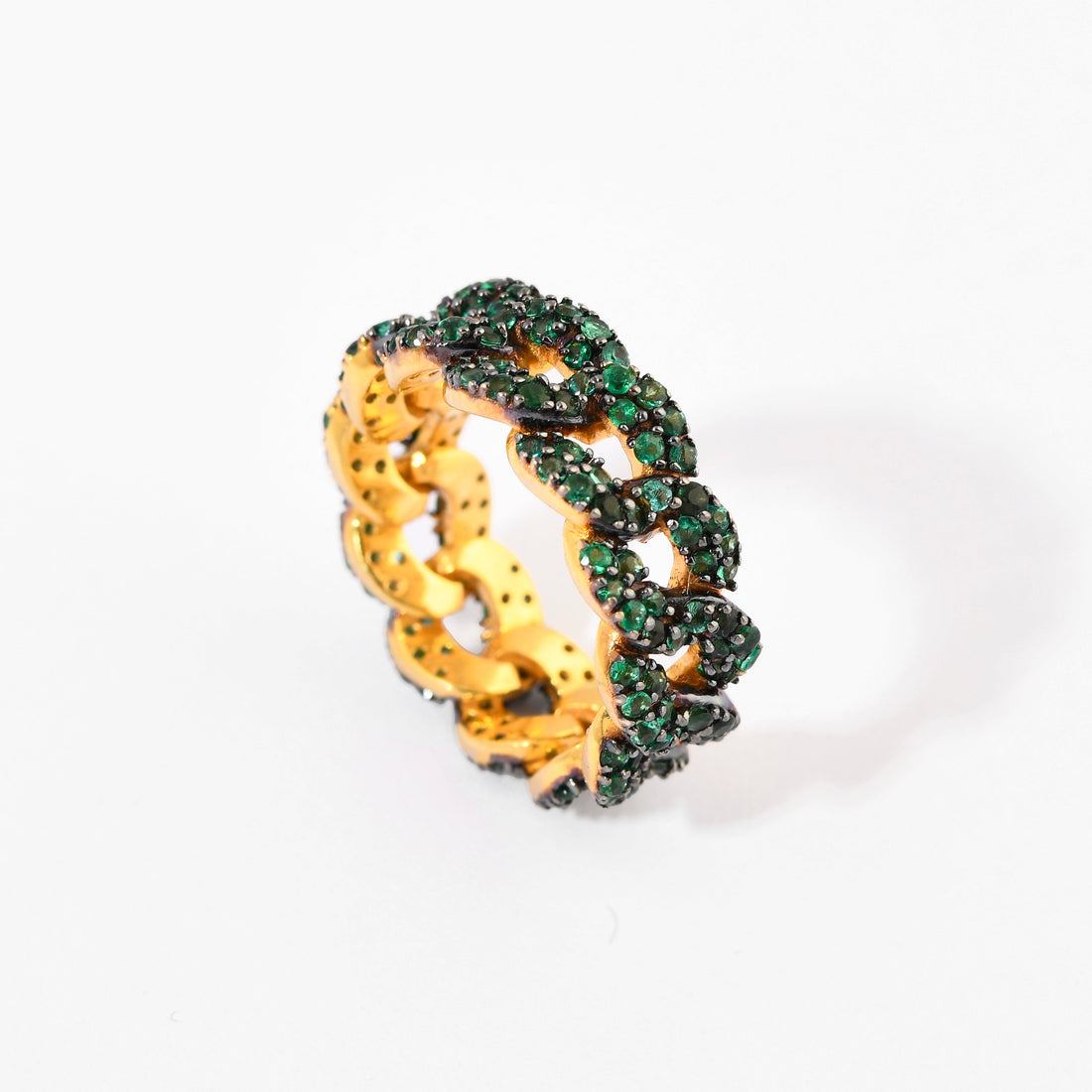 Emerald Pave Link Ring