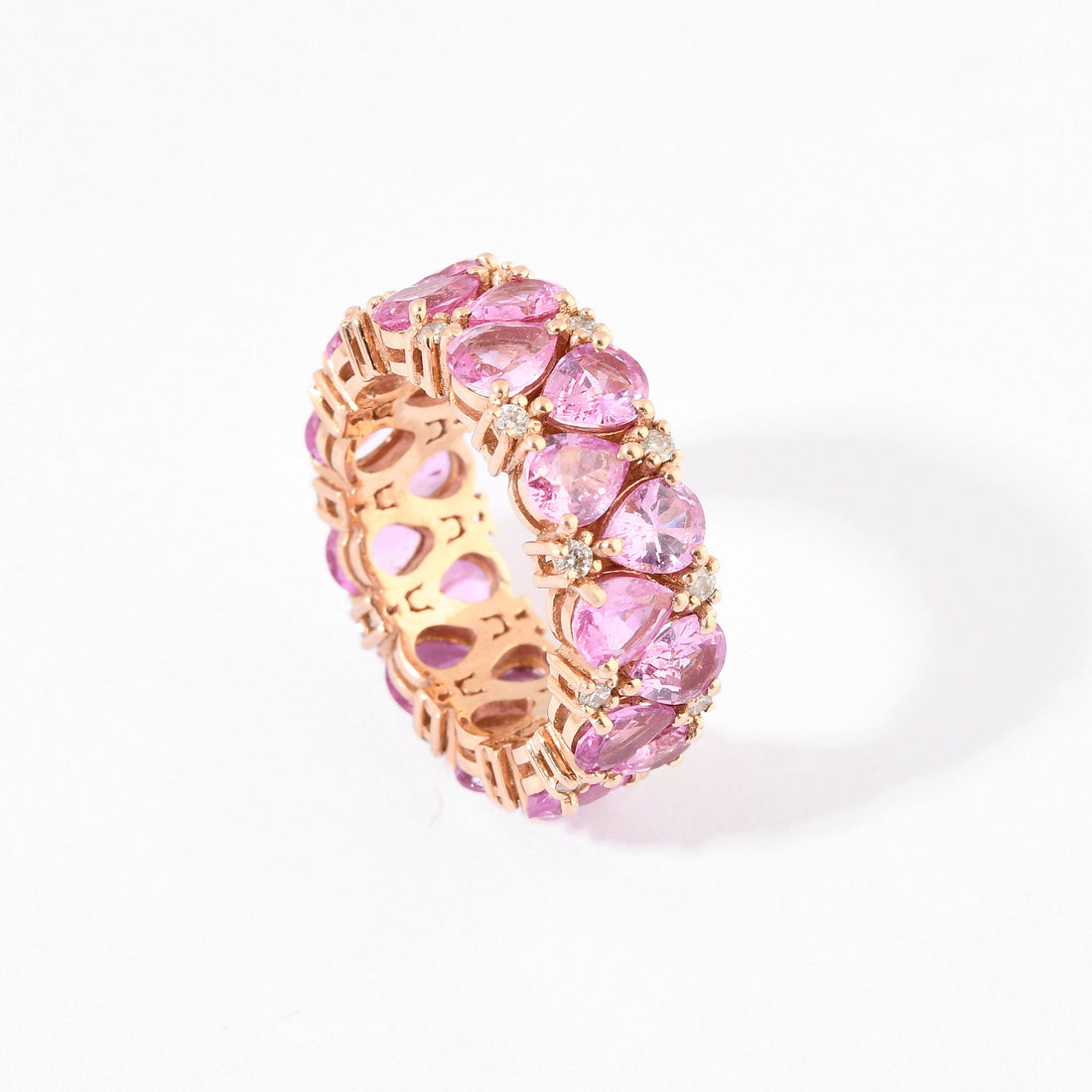 Pink Sapphire &amp; Diamond Pear Upside Down Eternity Band