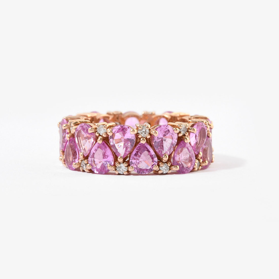 Pink Sapphire &amp; Diamond Pear Upside Down Eternity Band