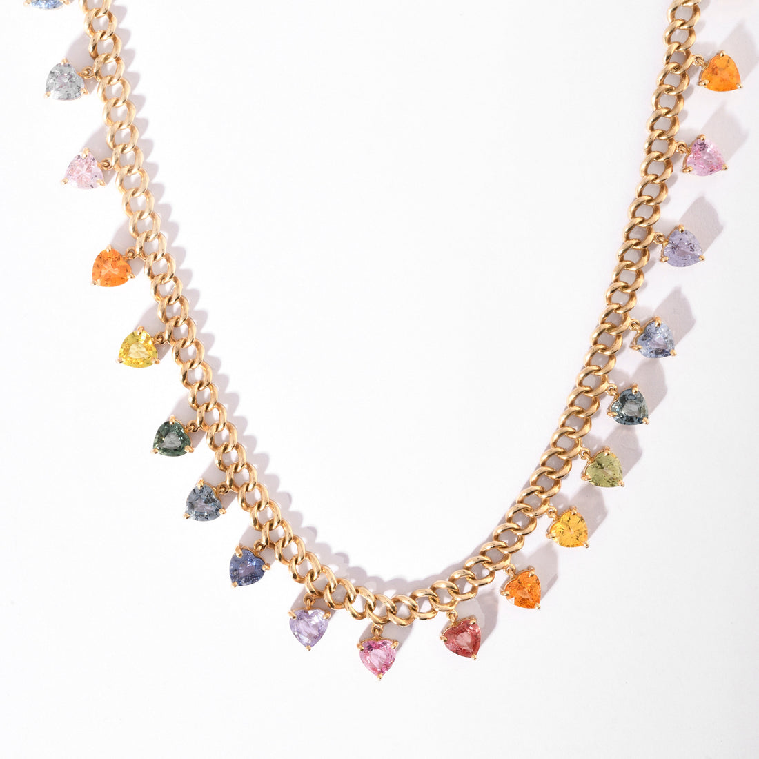 Rainbow Sapphire Heart Chain Necklace