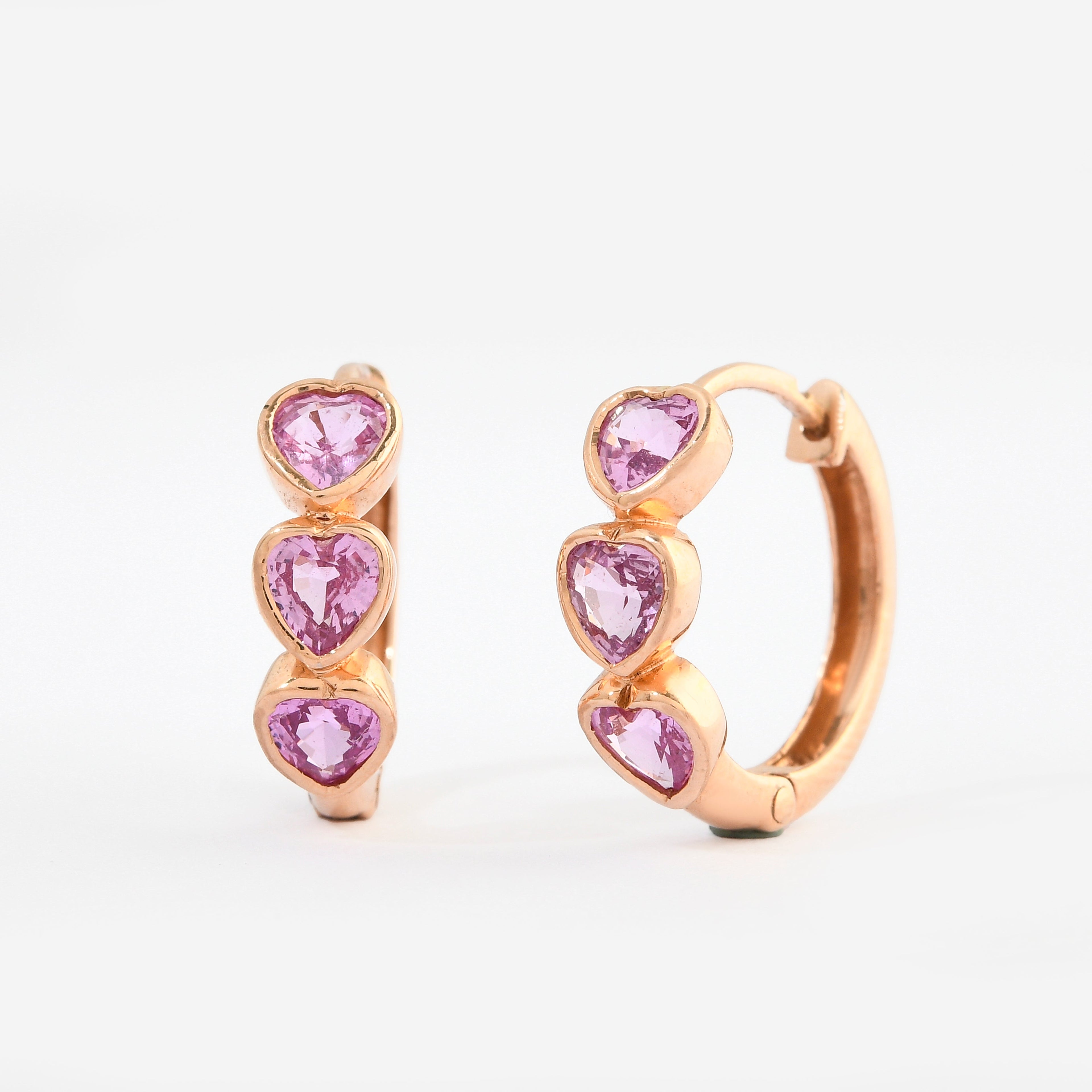 Pink Sapphire Heart Hoop Earrings