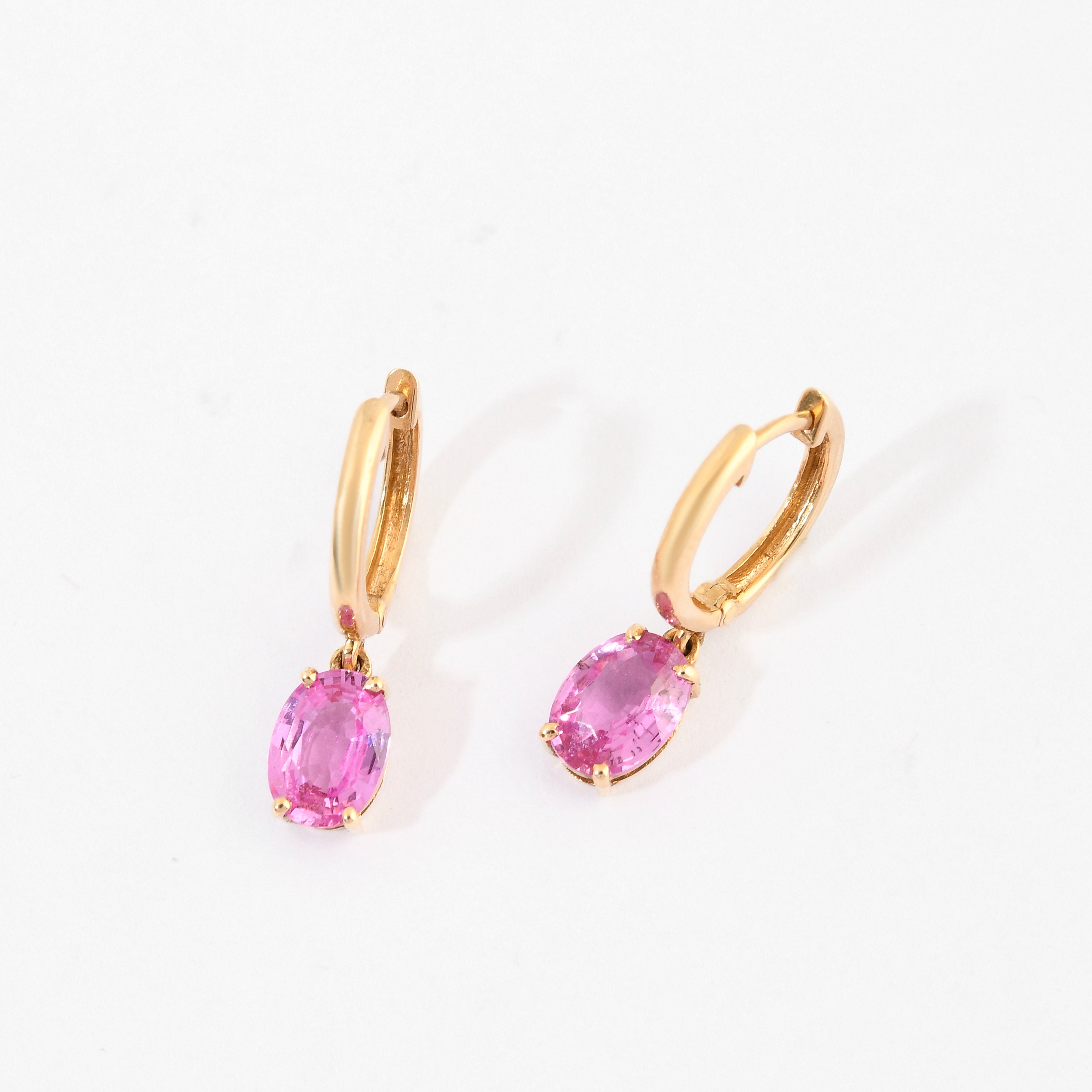 Pink Sapphire Oval Hoop Earrings