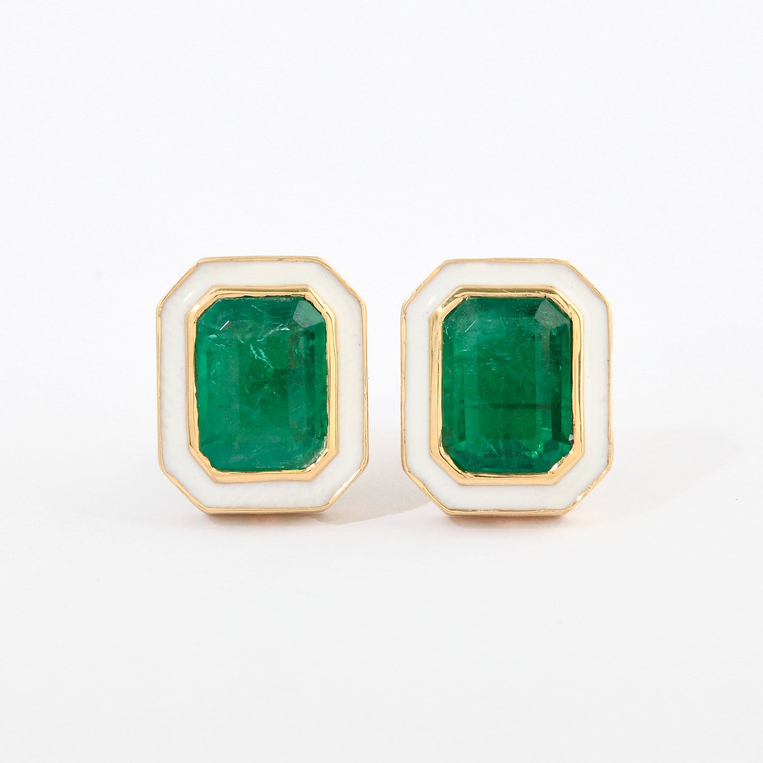 Emerald White Enamel Studs