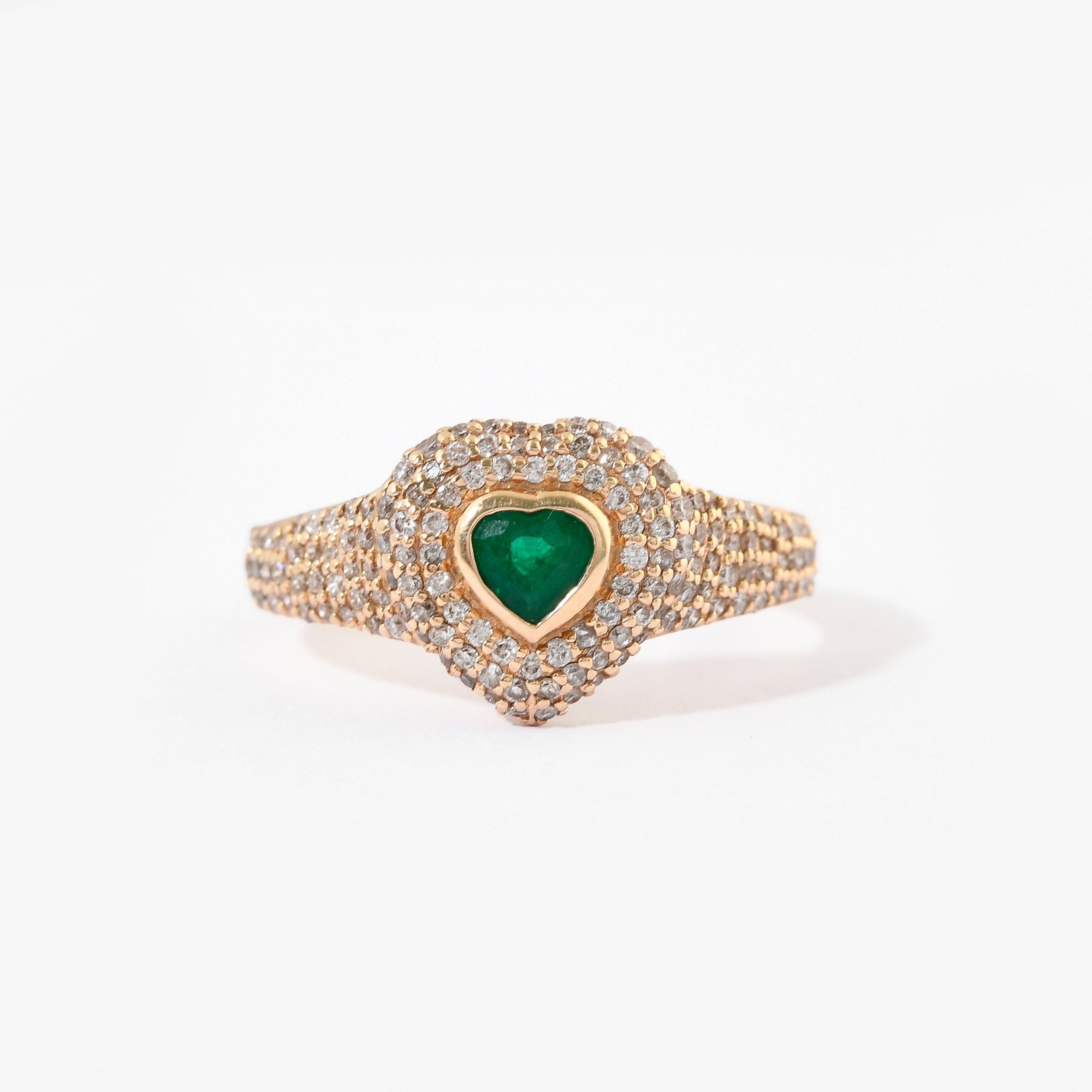 Emerald &amp; Diamond Pinky Heart Pave Small Ring