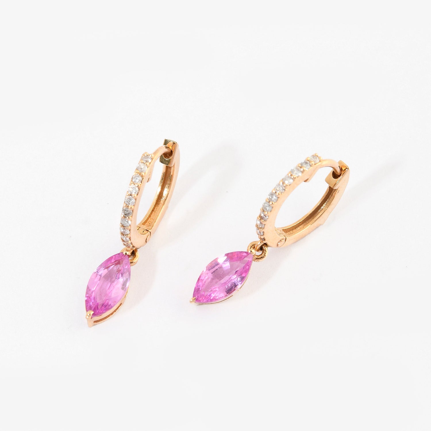 Pink Sapphire &amp; Diamond Marquise Hoop Earrings