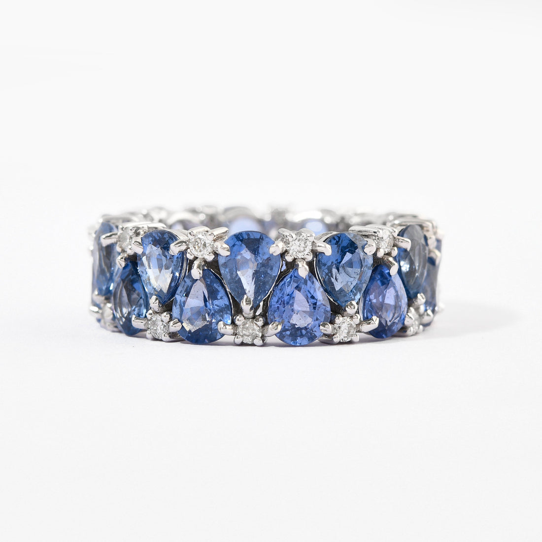 Blue Sapphire &amp; Diamond Pear Upside Down Eternity Band