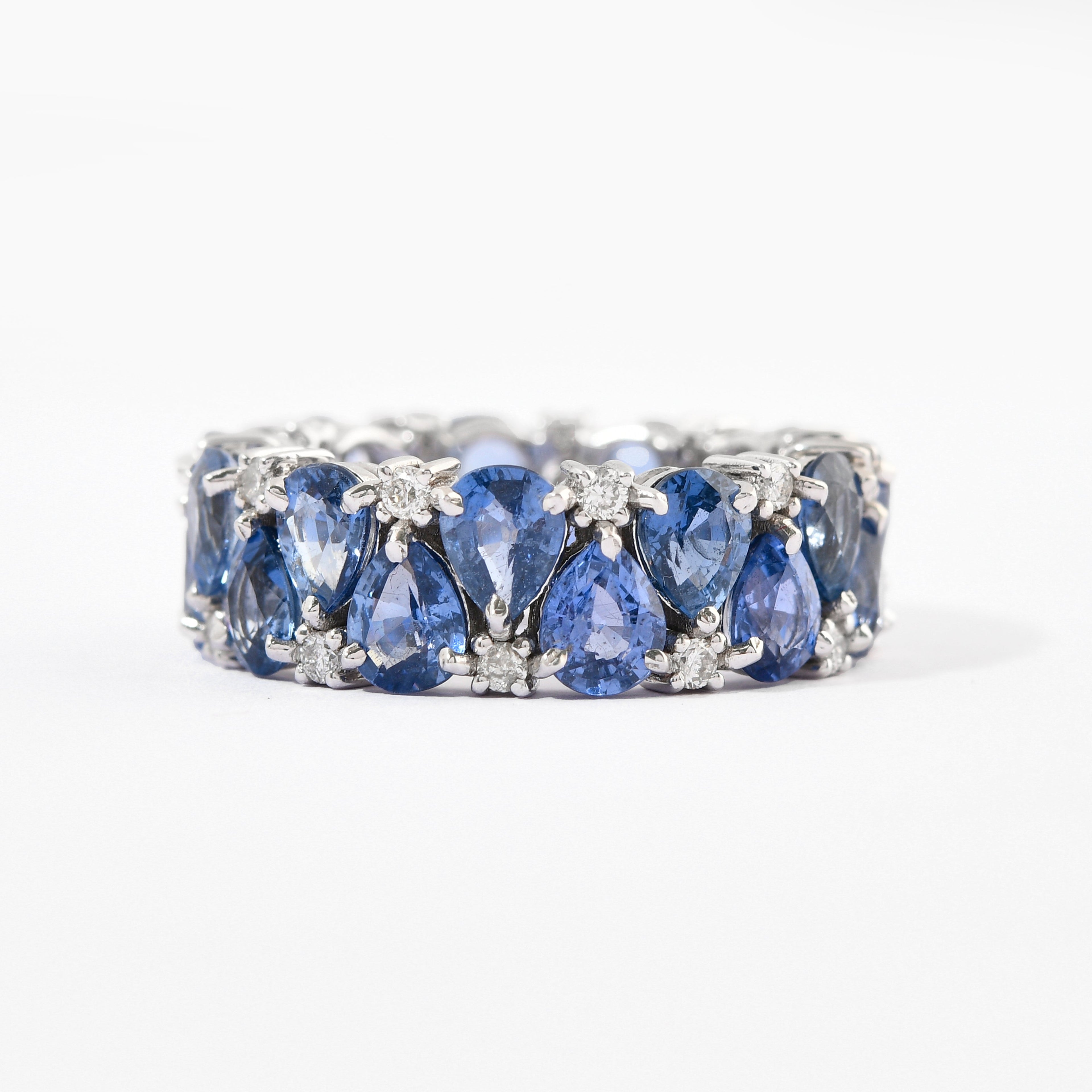 Blue Sapphire &amp; Diamond Pear Upside Down Eternity Band