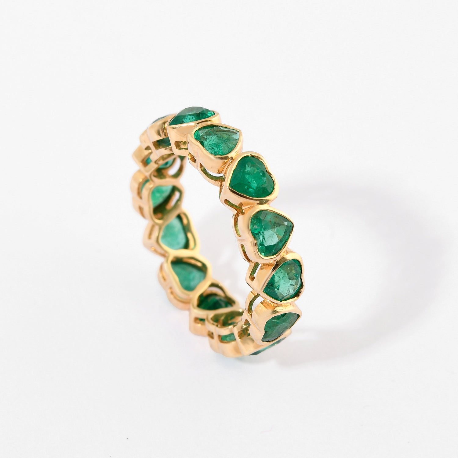 Emerald Heart Bezel Set Eternity Band