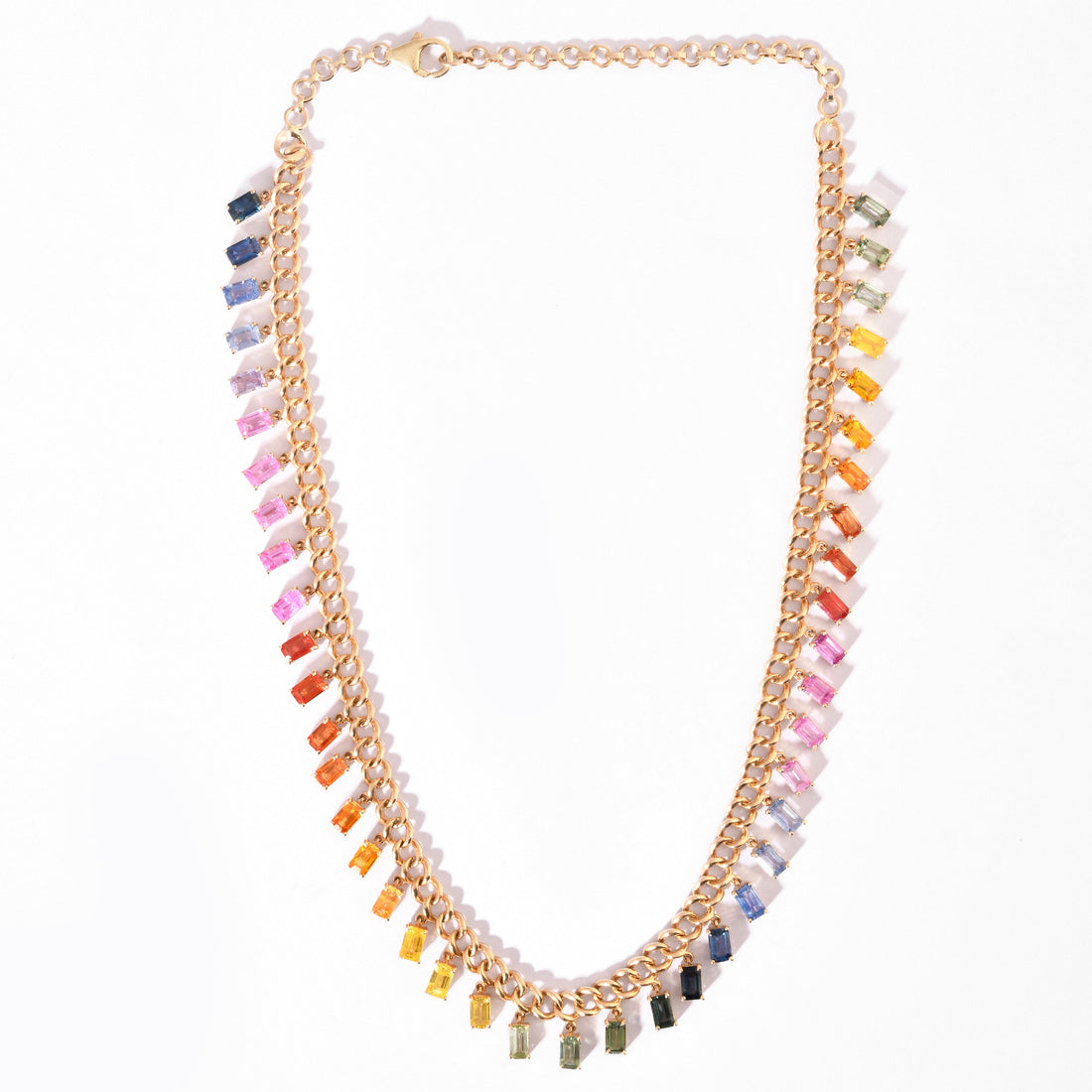 Rainbow Sapphire Baguette Chain Necklace