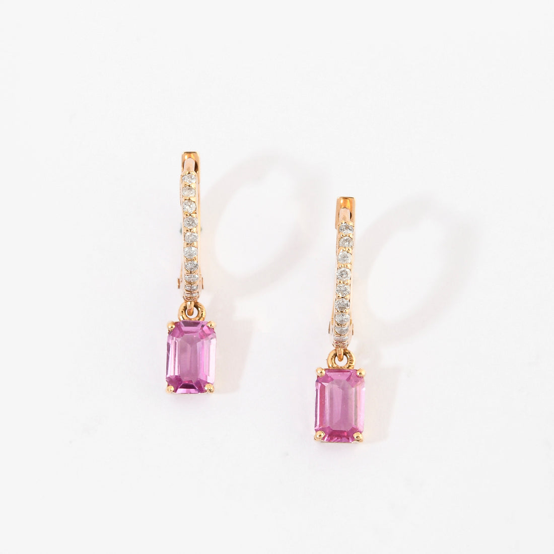 Pink Sapphire &amp; Diamond Hoop Earrings