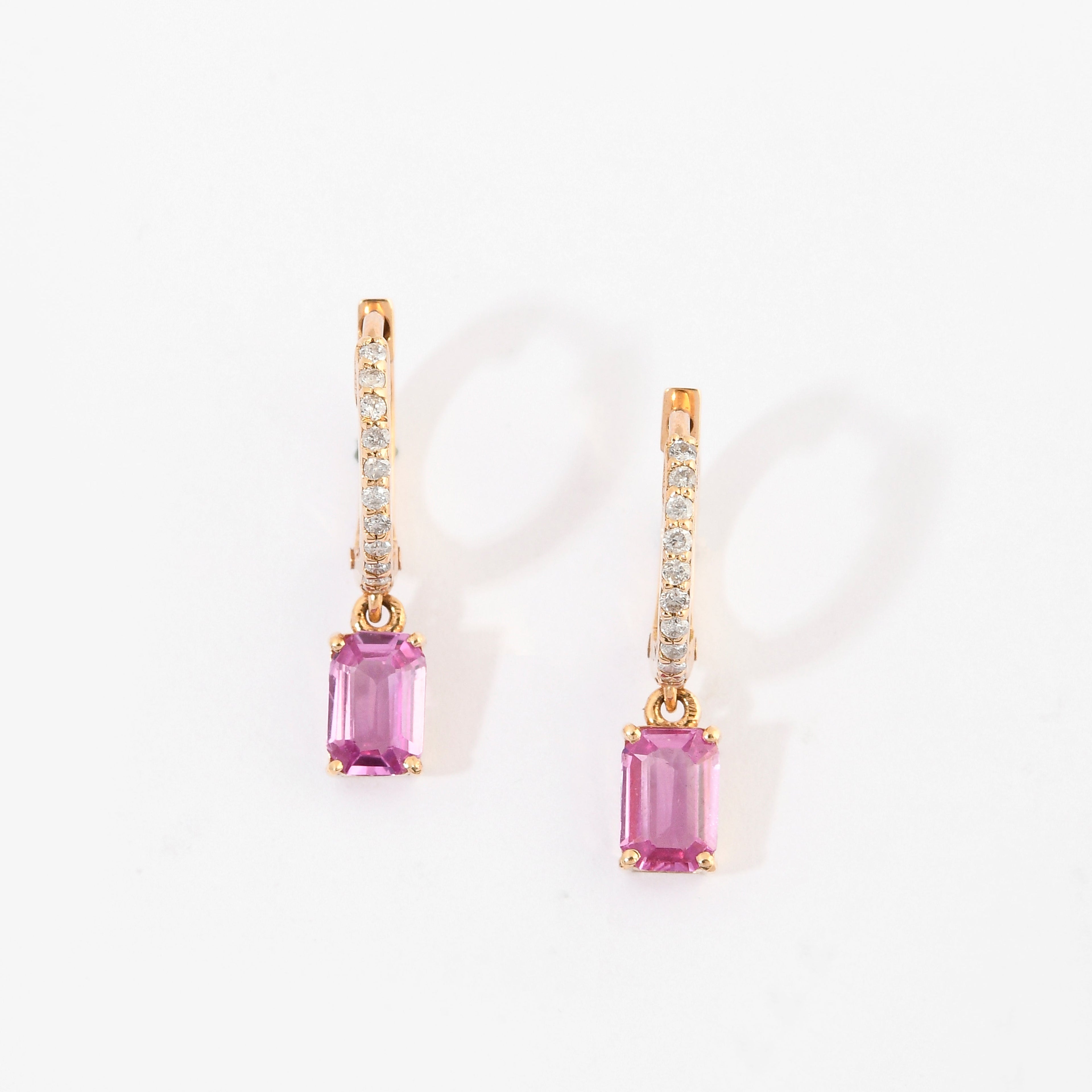 Pink Sapphire &amp; Diamond Hoop Earrings