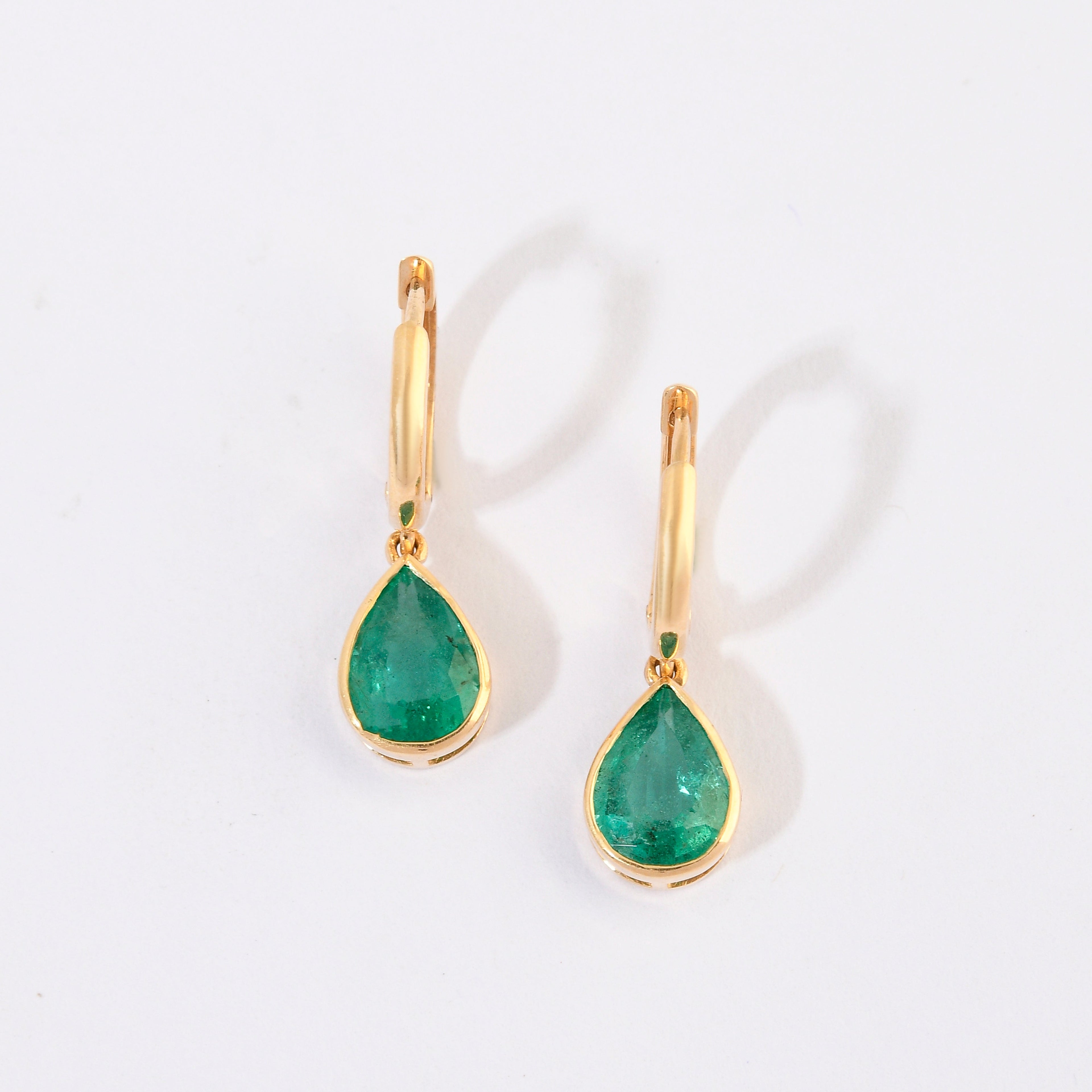 Emerald Pear Bezel Set Hoop Earrings