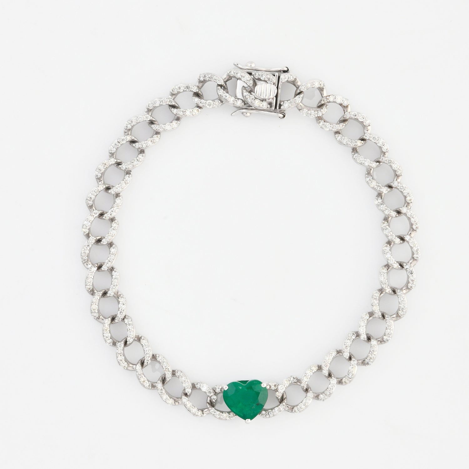 Emerald &amp; Diamond Chain Heart Bracelet