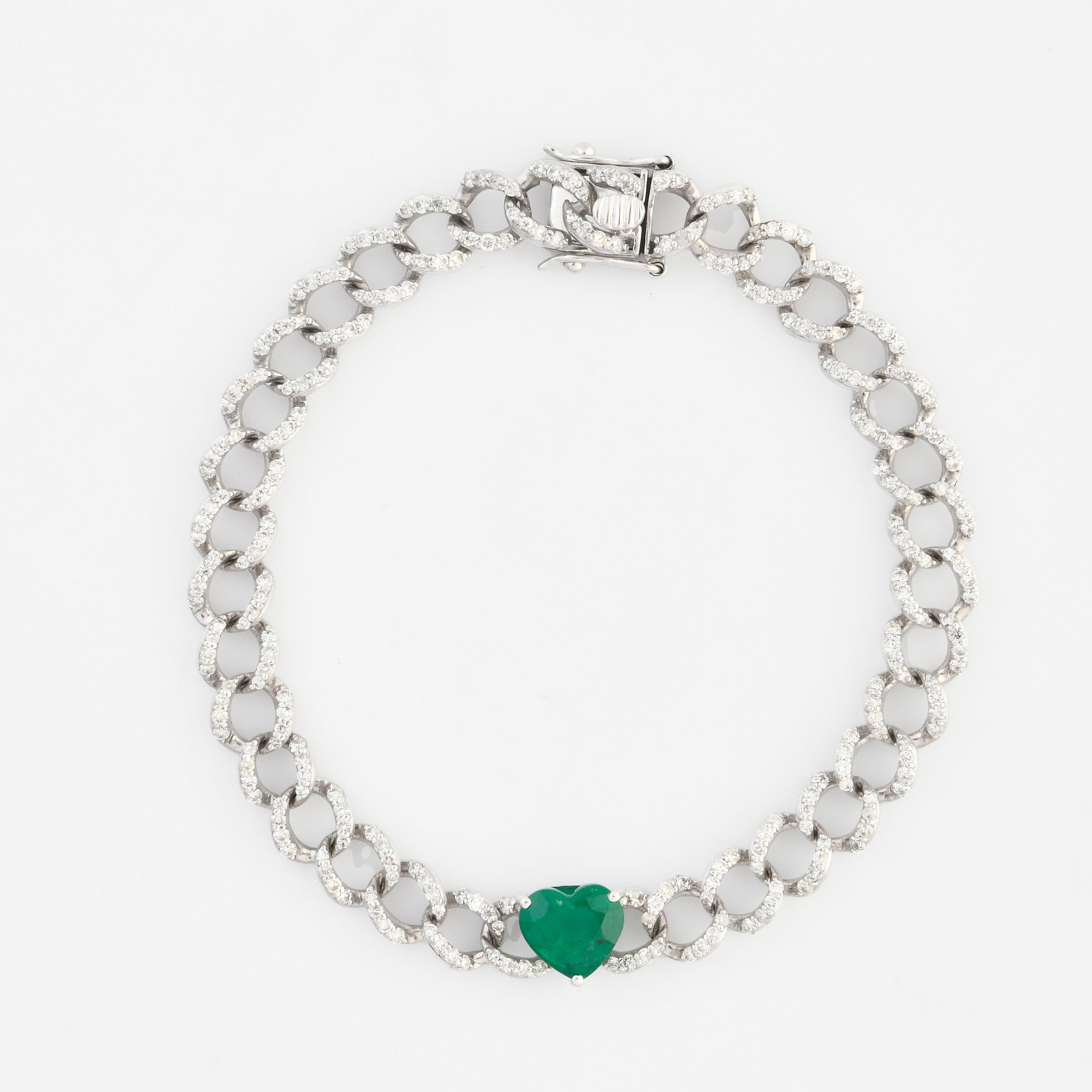 Emerald &amp; Diamond Chain Heart Bracelet