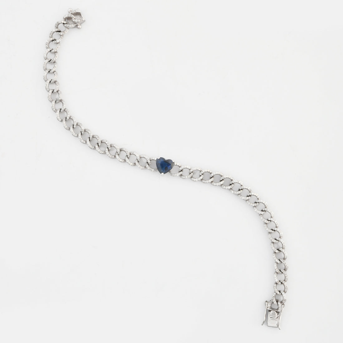 Blue Sapphire &amp; Diamond Chain Heart Bracelet