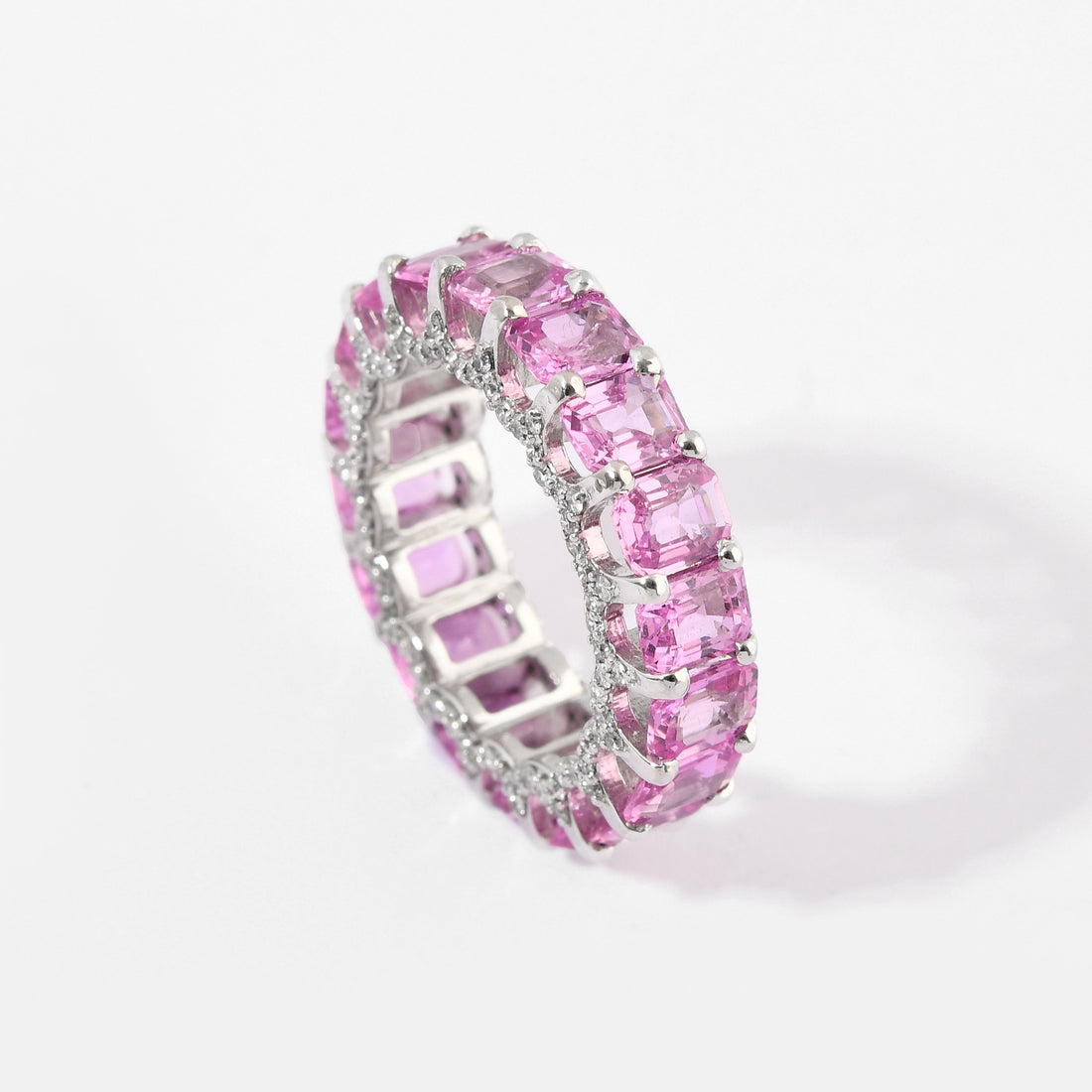 Pink Sapphire &amp; Diamond Eternity Band