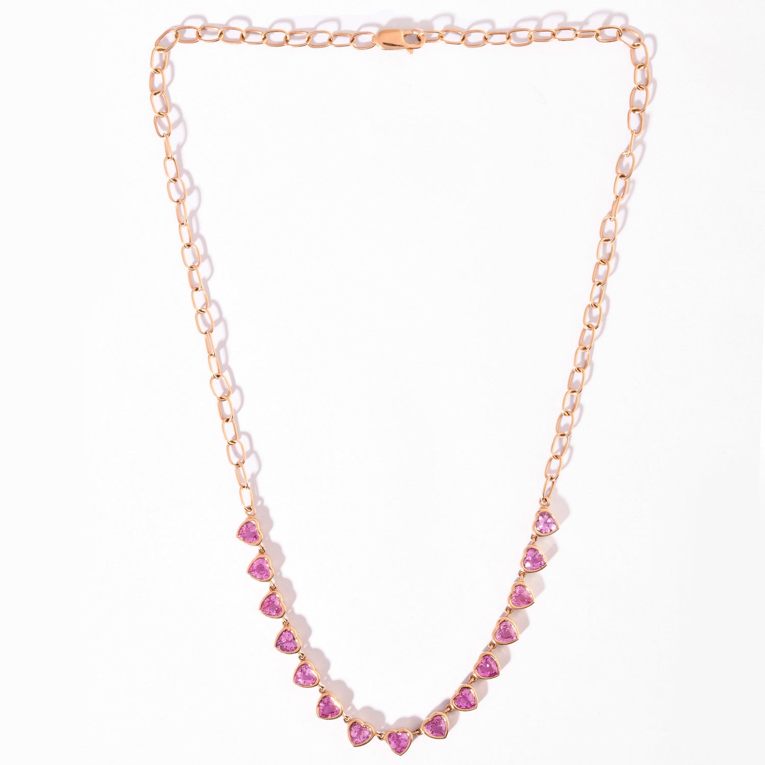 Pink Sapphire Chain Heart Necklace