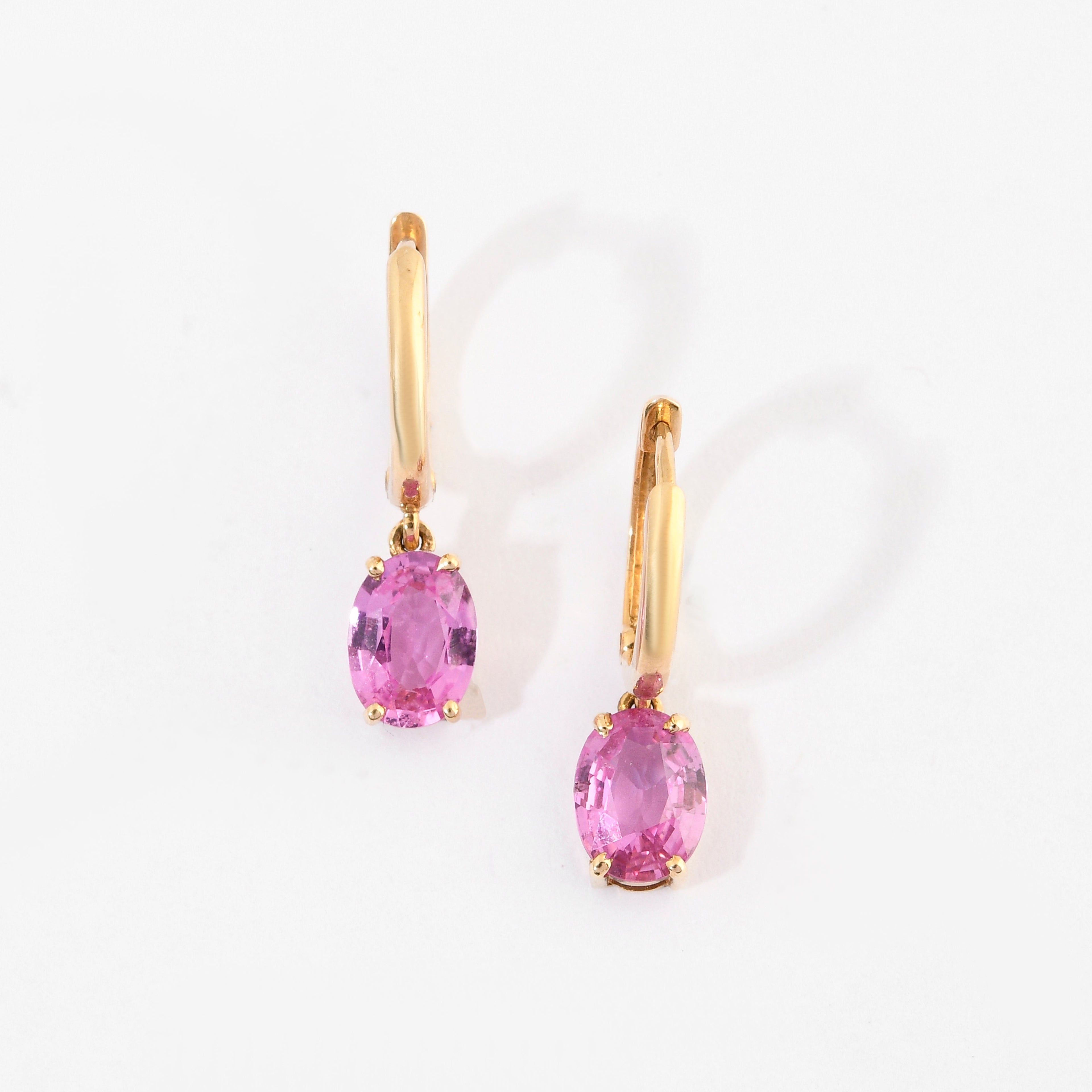 Pink Sapphire Oval Hoop Earrings