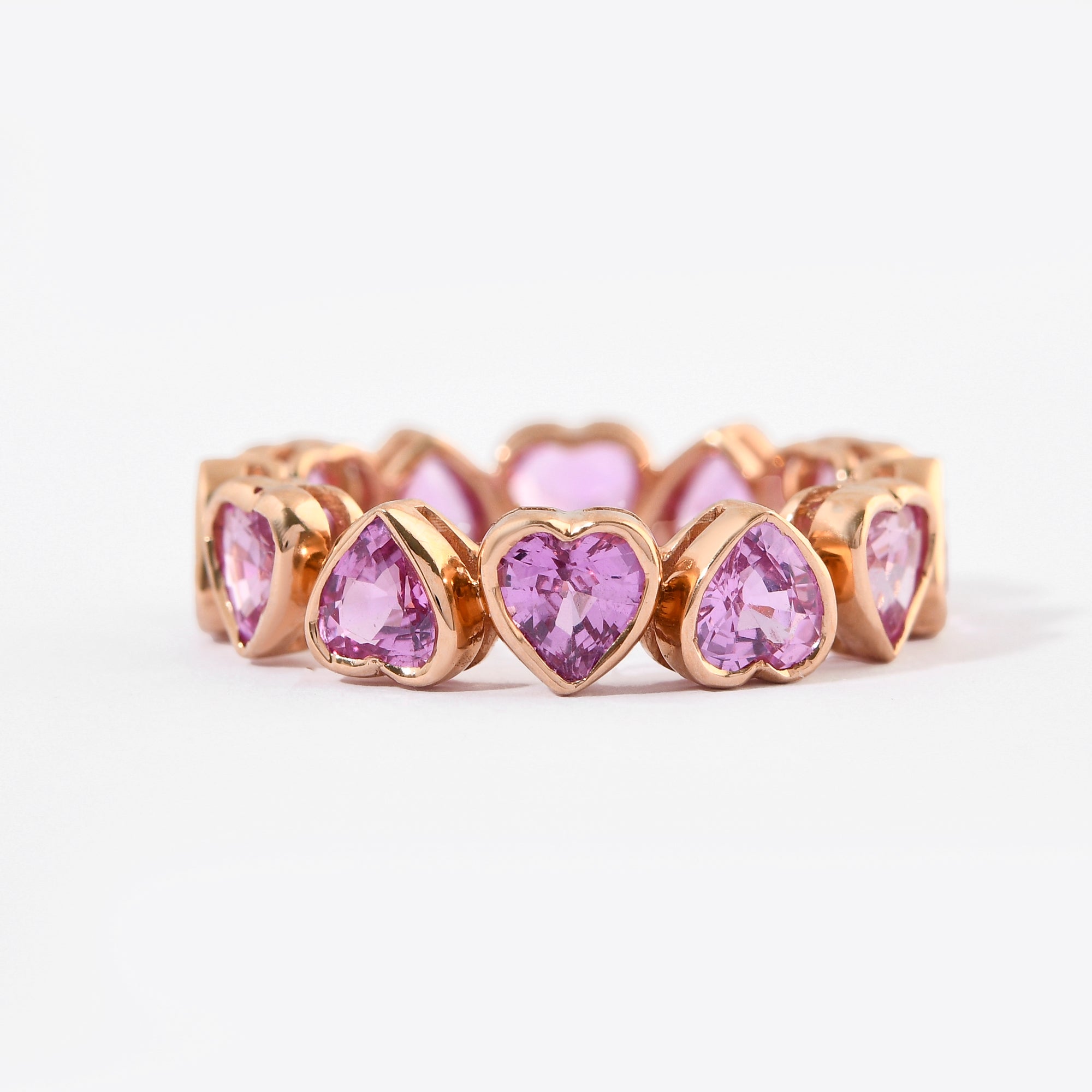 Pink Sapphire Heart Bezel Set Eternity Band