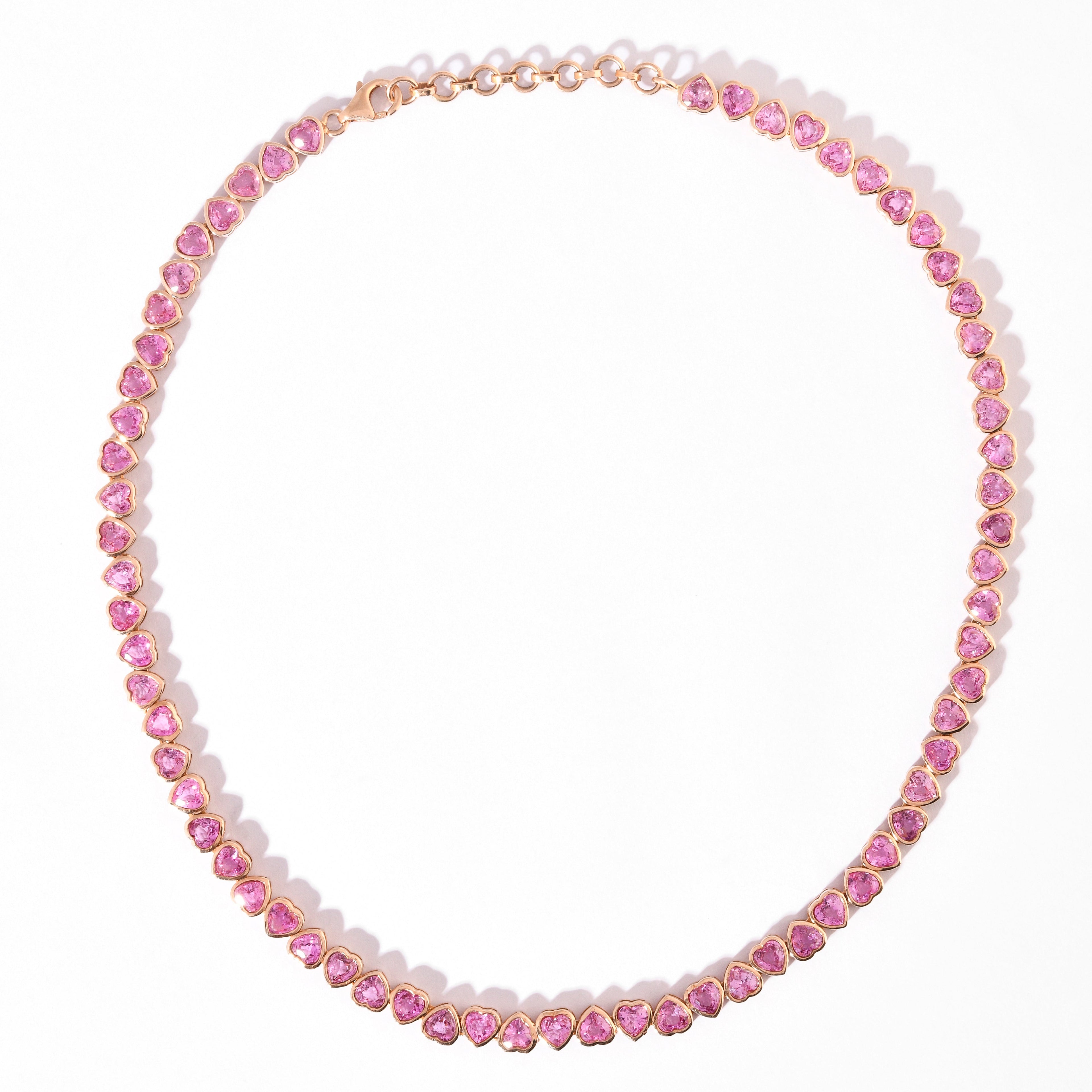 Pink Sapphire Heart Tennis Necklace