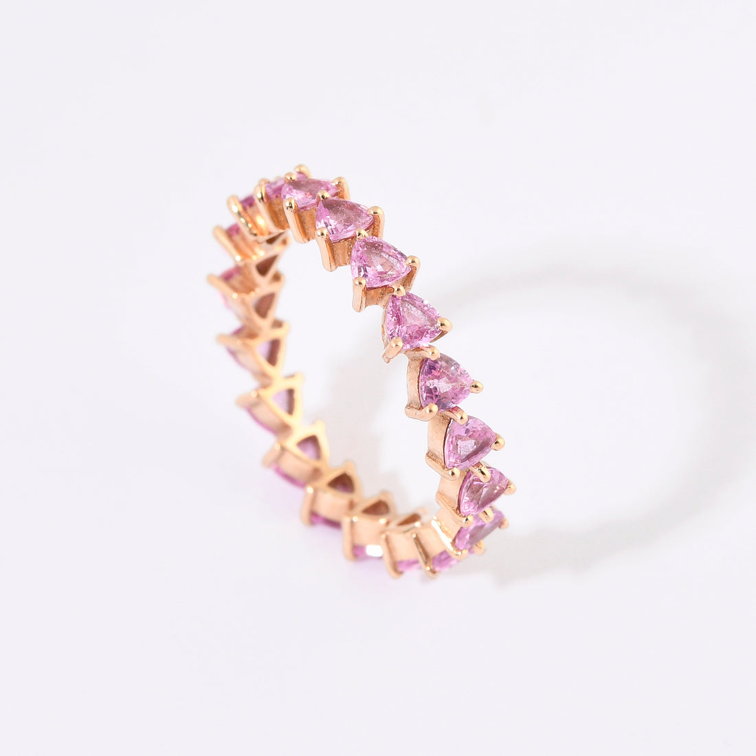 Pink Sapphire Trillion Eternity Band