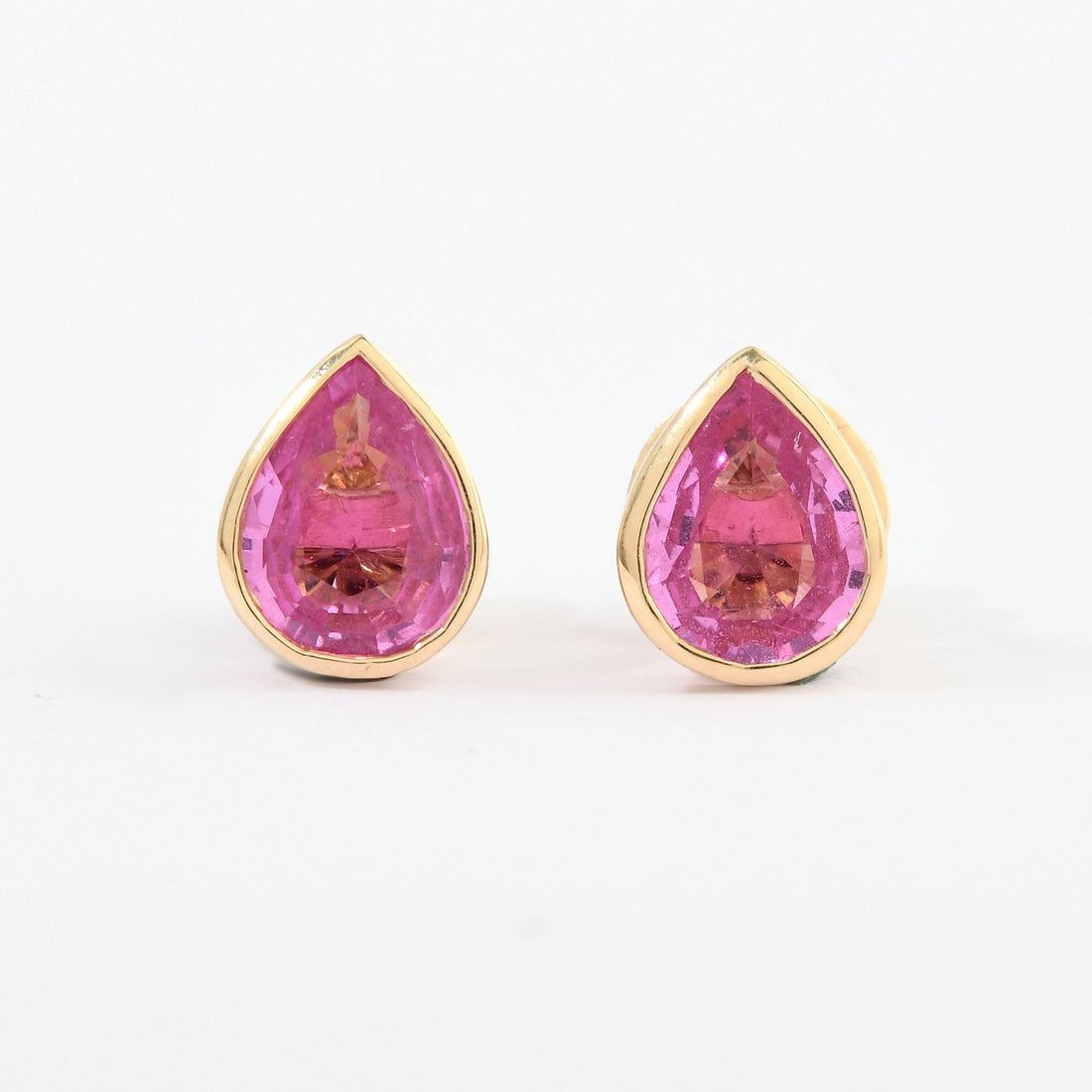 Pink Sapphire Pear Bezel Set Studs