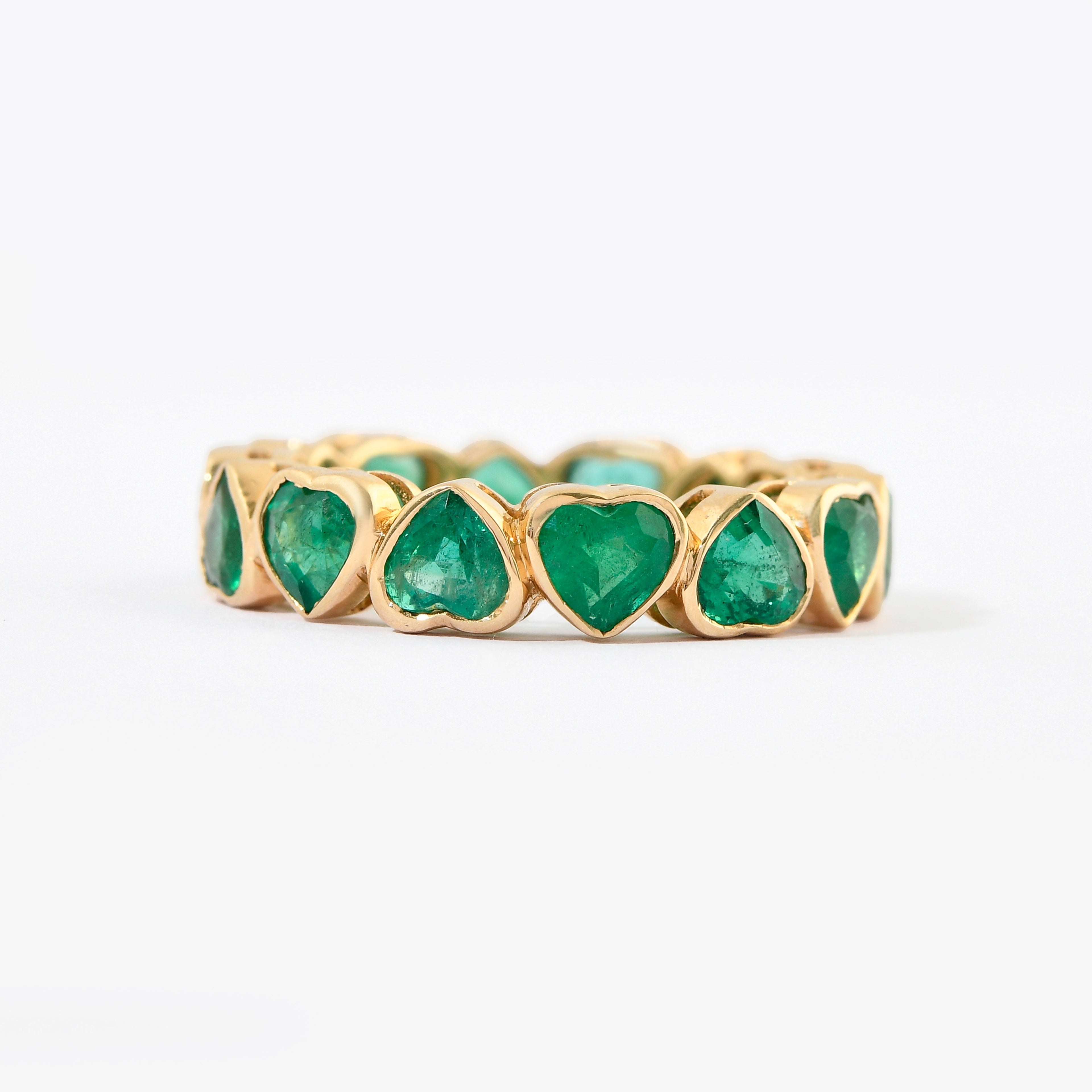 Emerald Heart Bezel Set Eternity Band