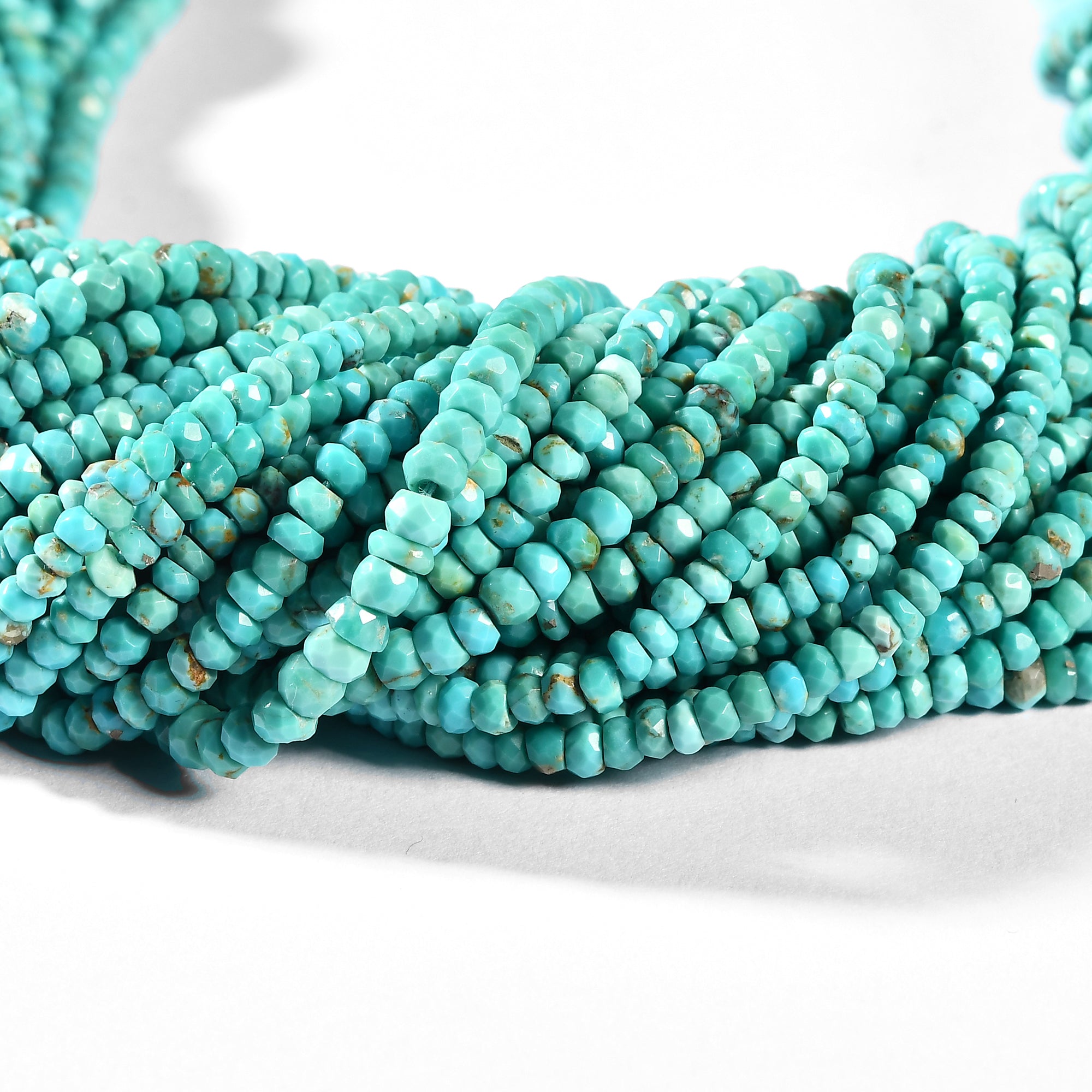 NATURAL TURQUOISE FACETED ROUNDEL 4 MM - 1 STRAND - 40 CM