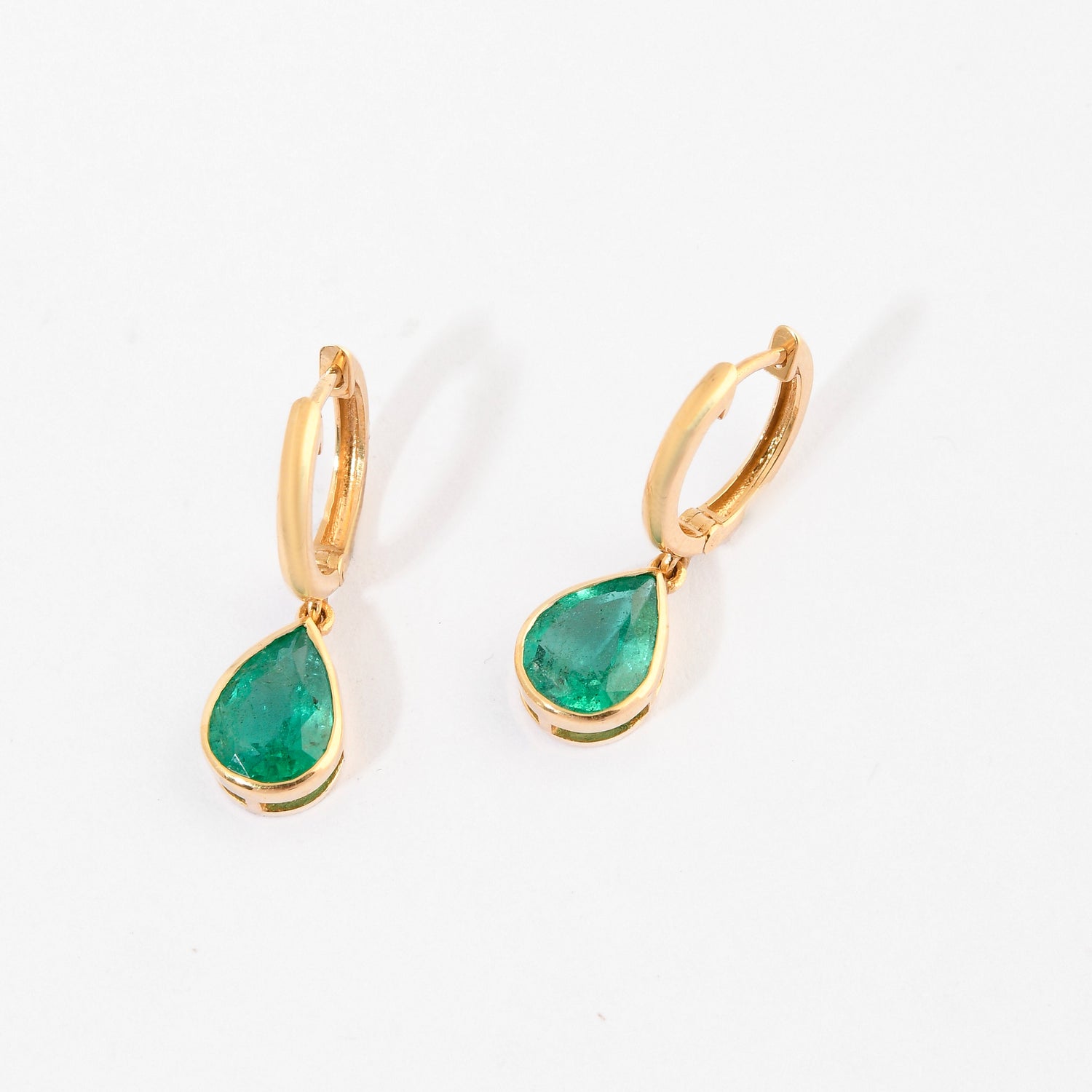 Emerald Pear Bezel Set Hoop Earrings