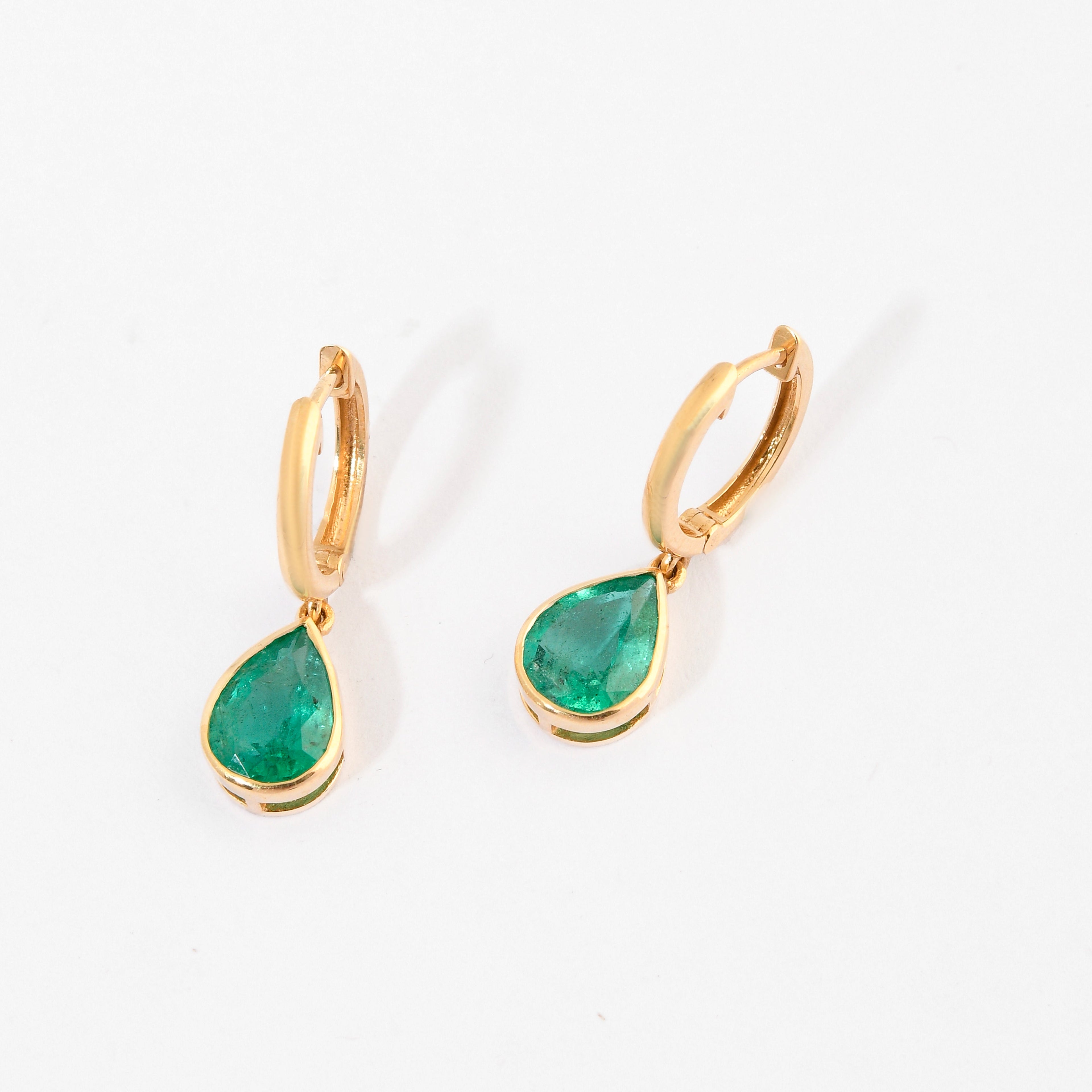 Emerald Pear Bezel Set Hoop Earrings