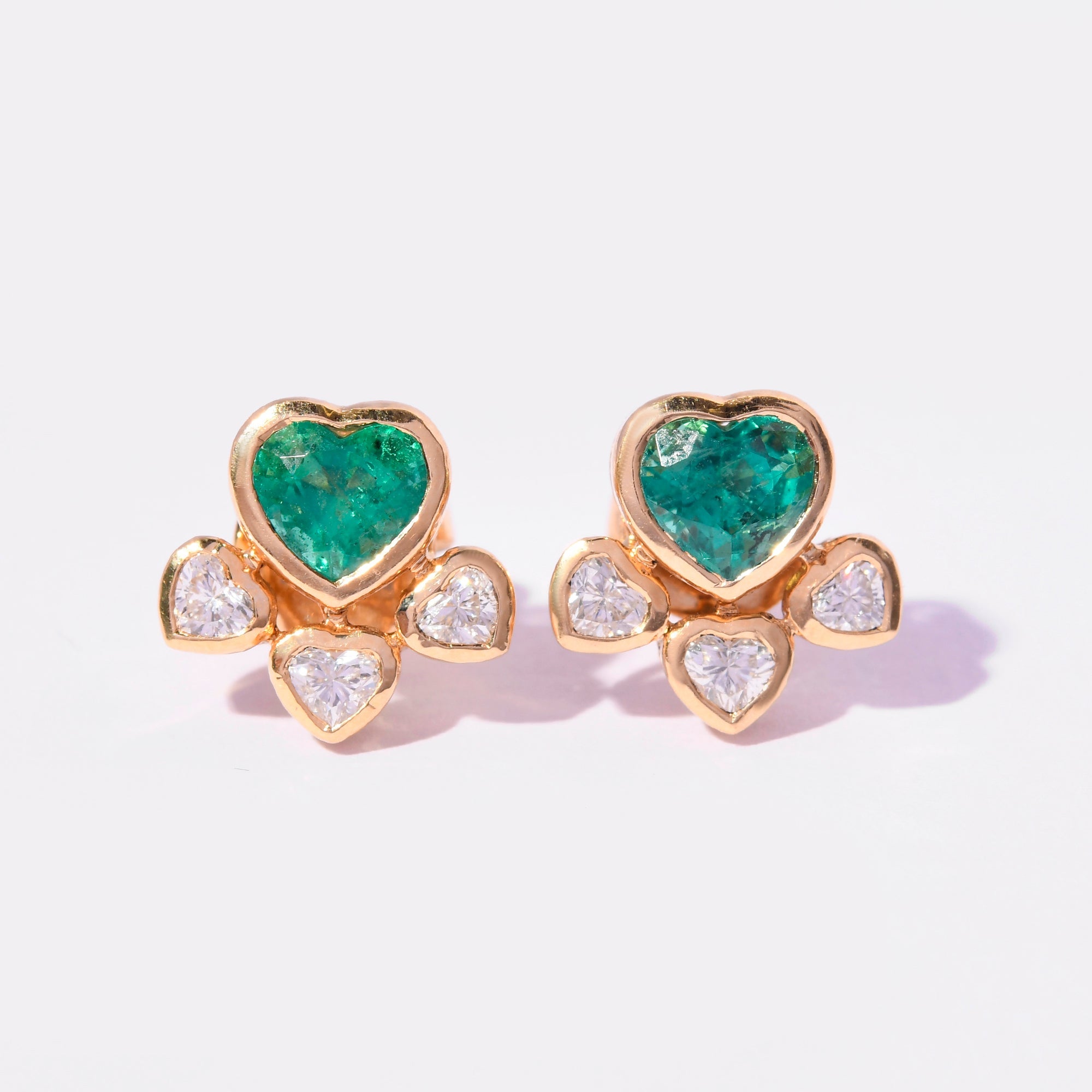 Emerald &amp; Diamond Heart Studs