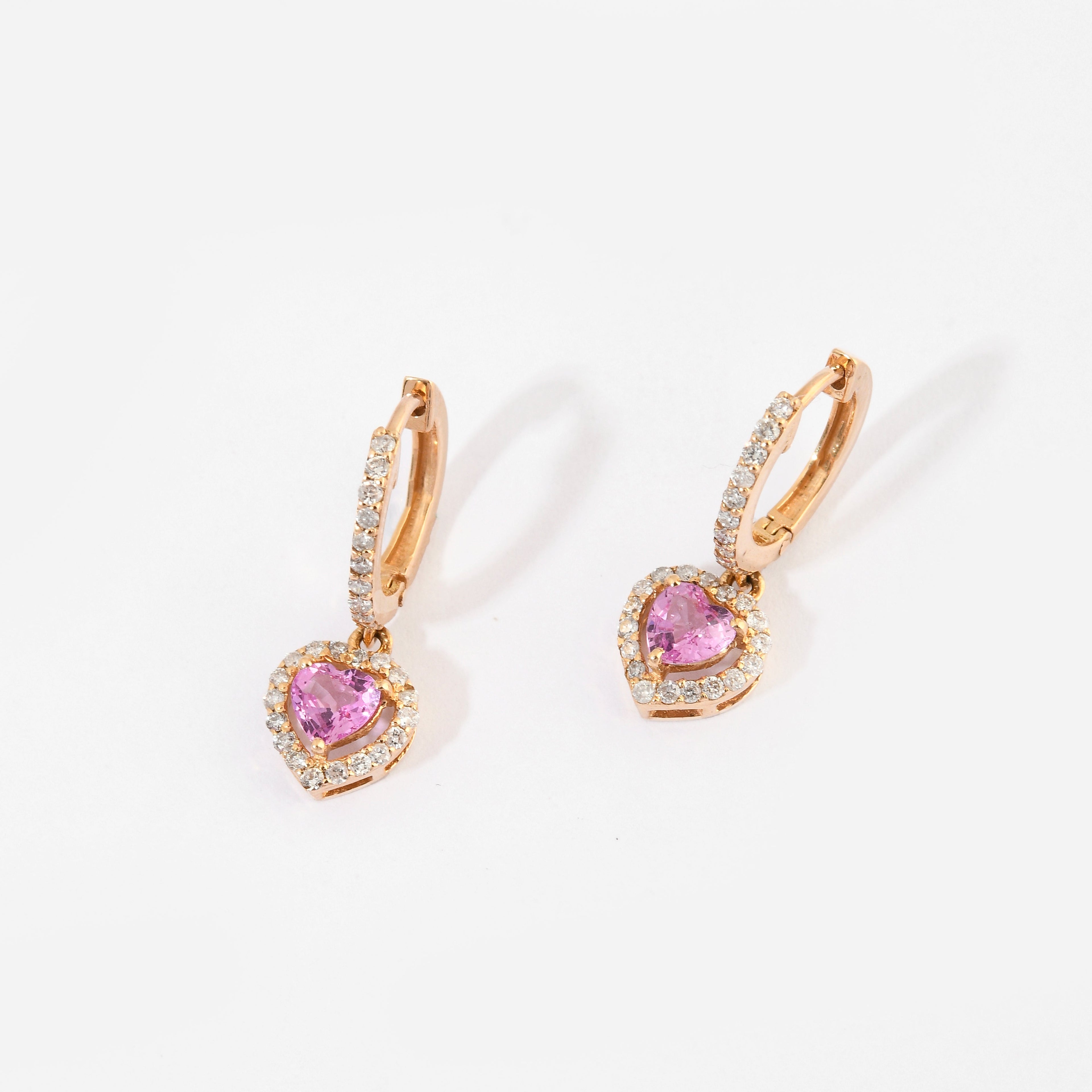 Pink Sapphire &amp; Diamond Hoop Heart Earrings