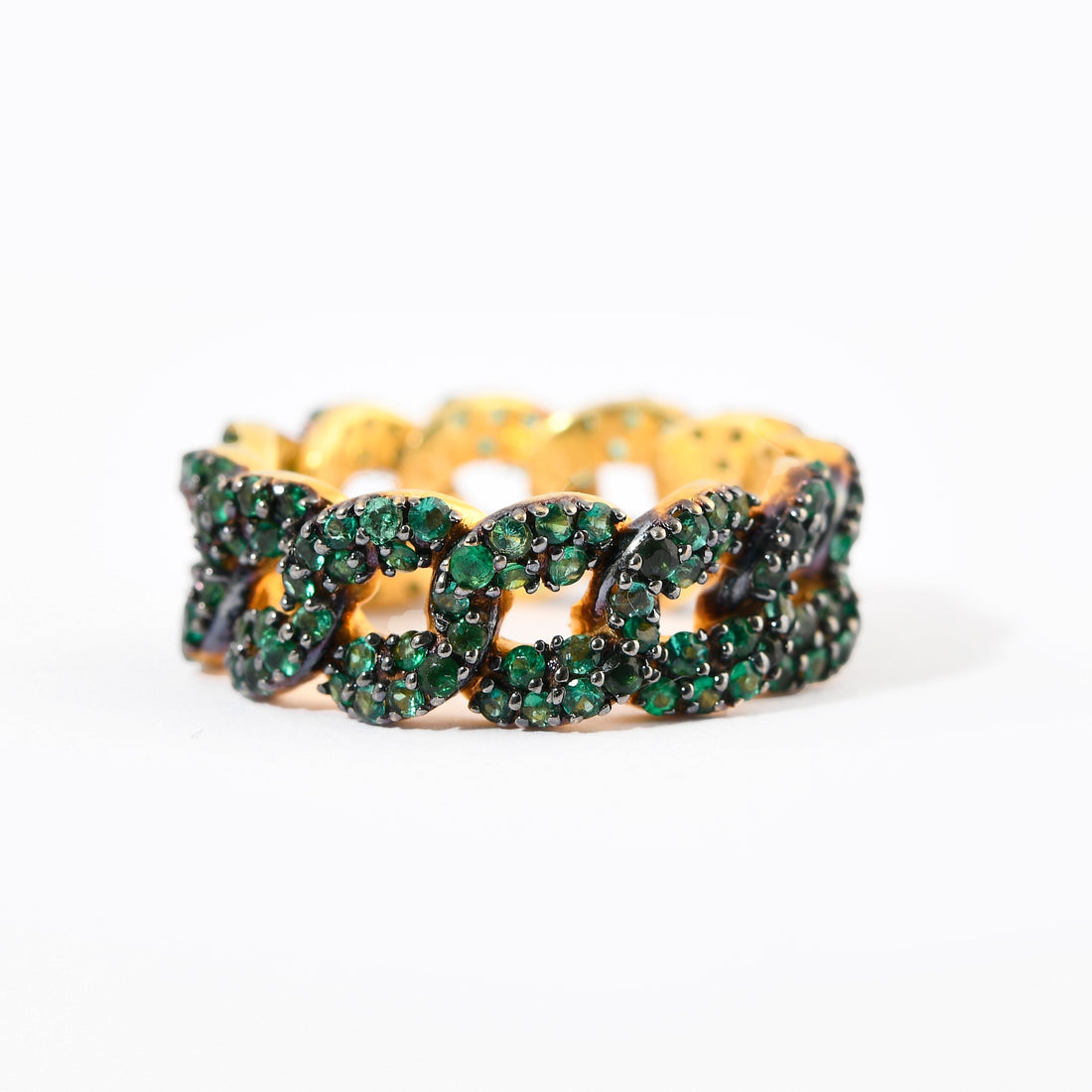 Emerald Pave Link Ring