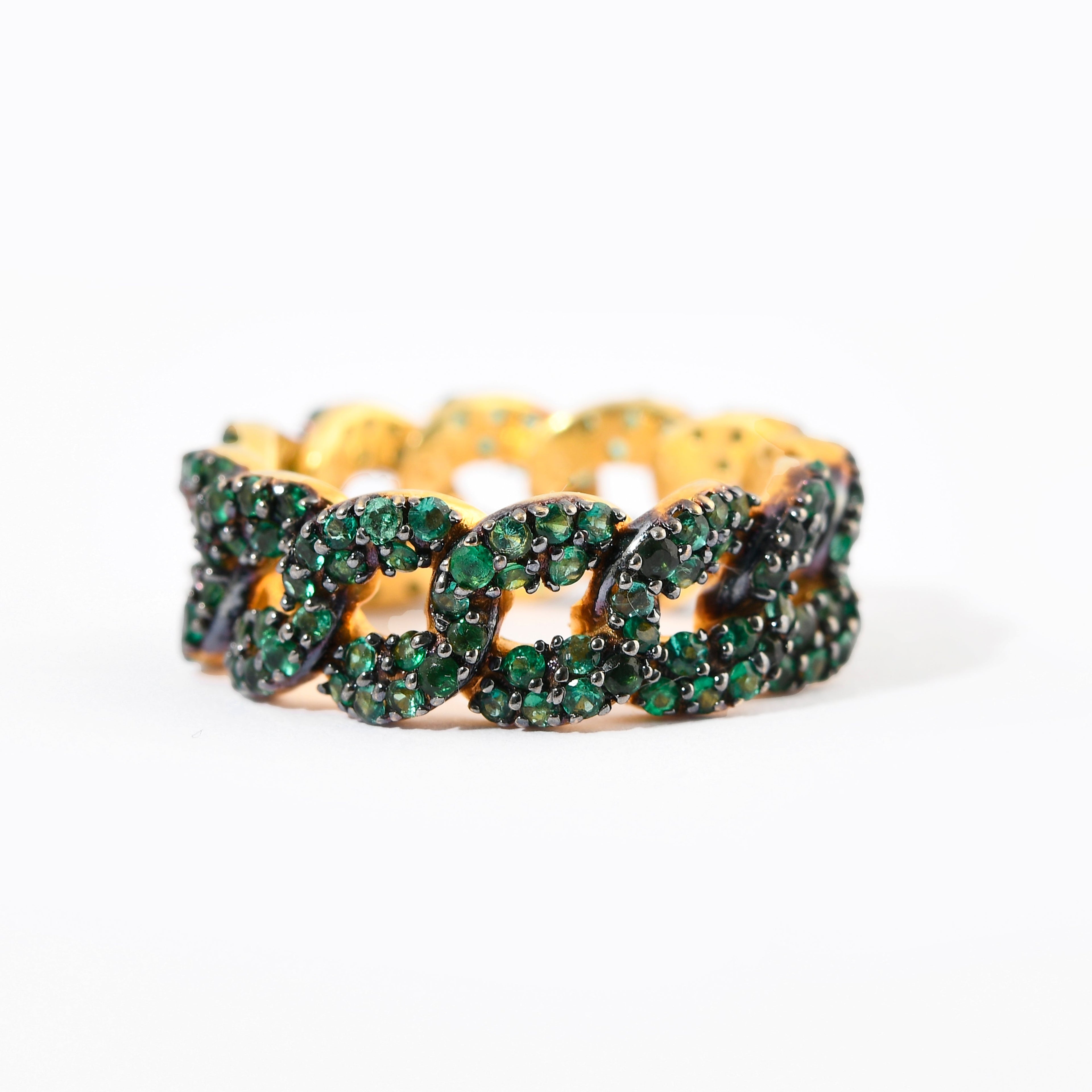 Emerald Pave Link Ring