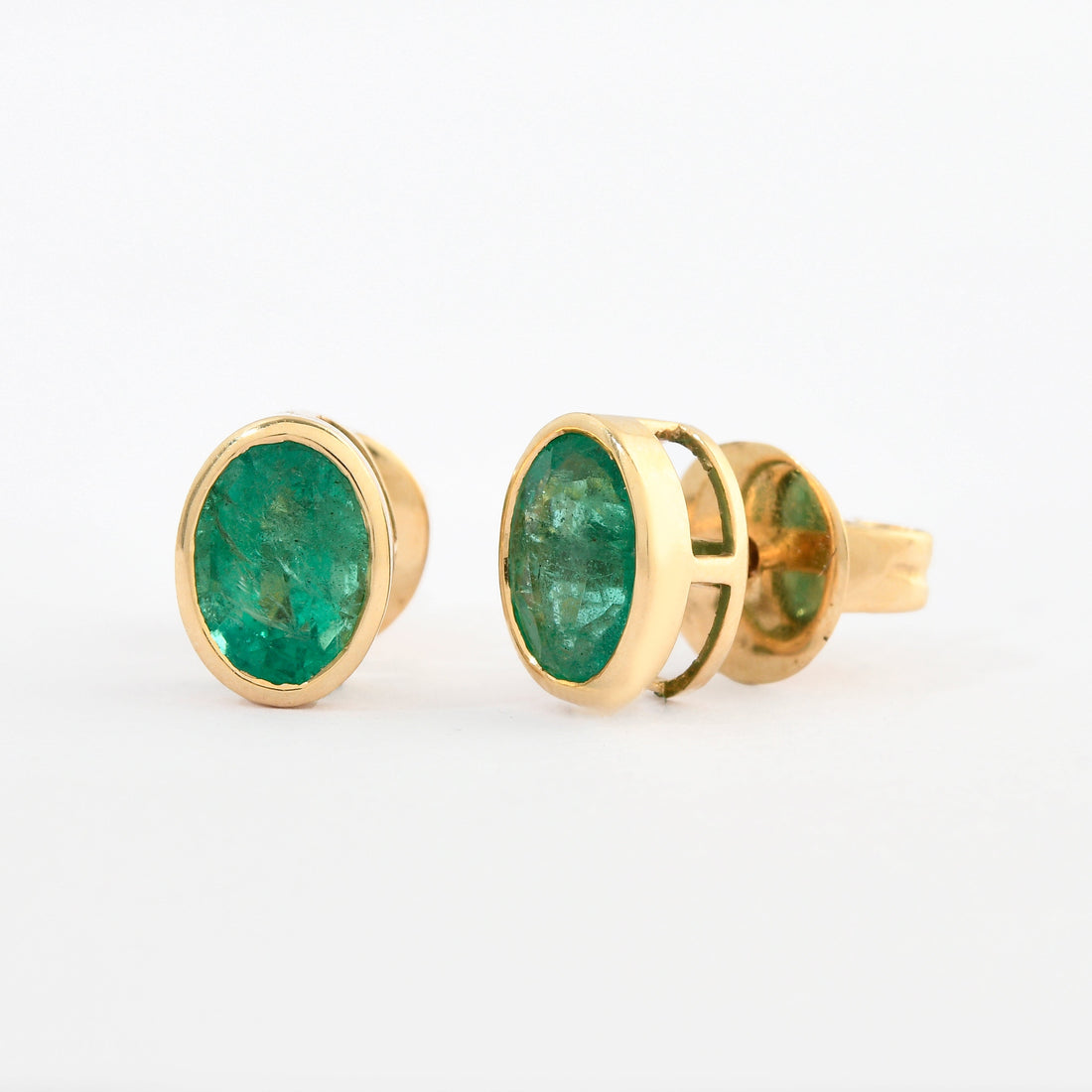 Emerald Oval Bezel Set Studs