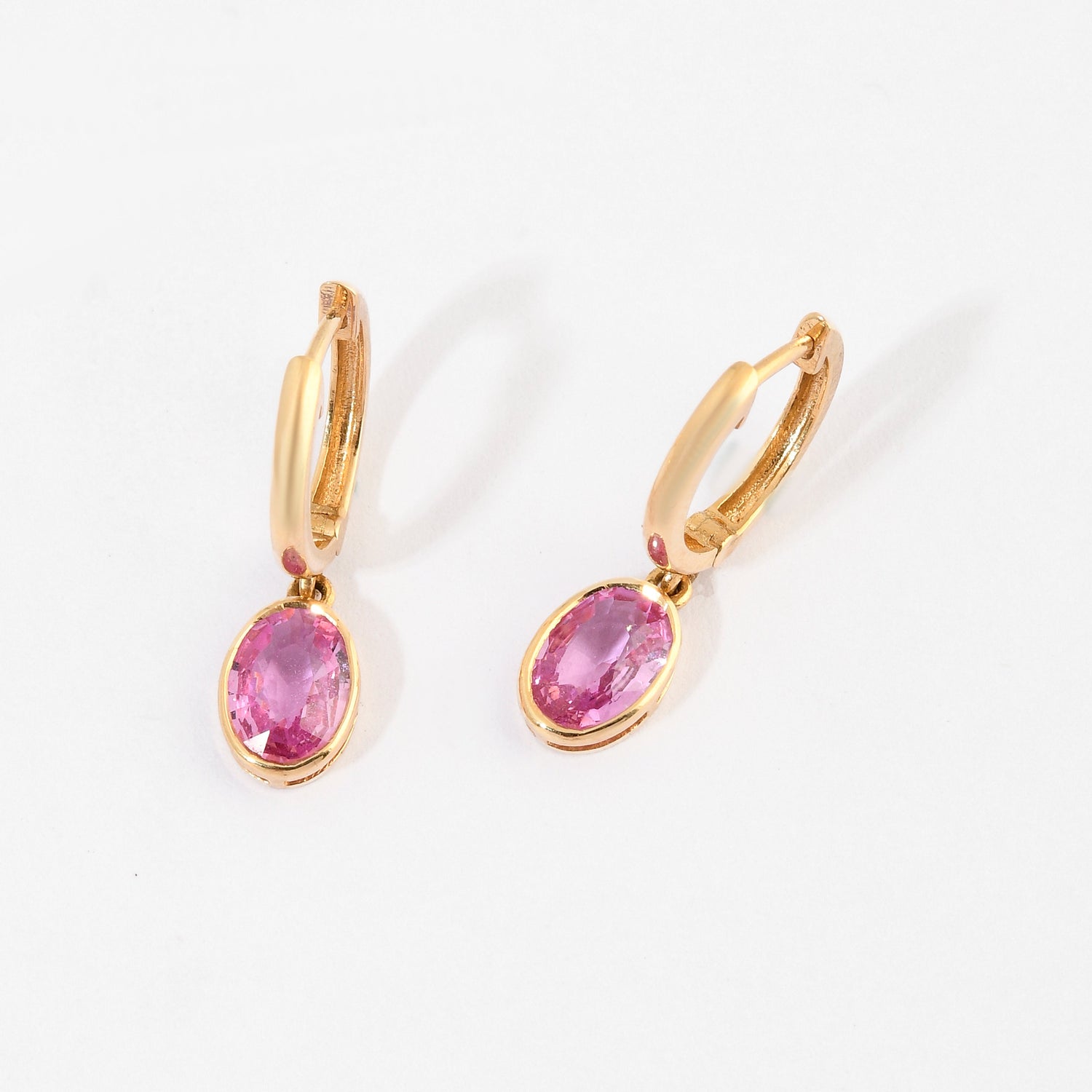 Pink Sapphire Oval Bezel Set Hoop Earrings