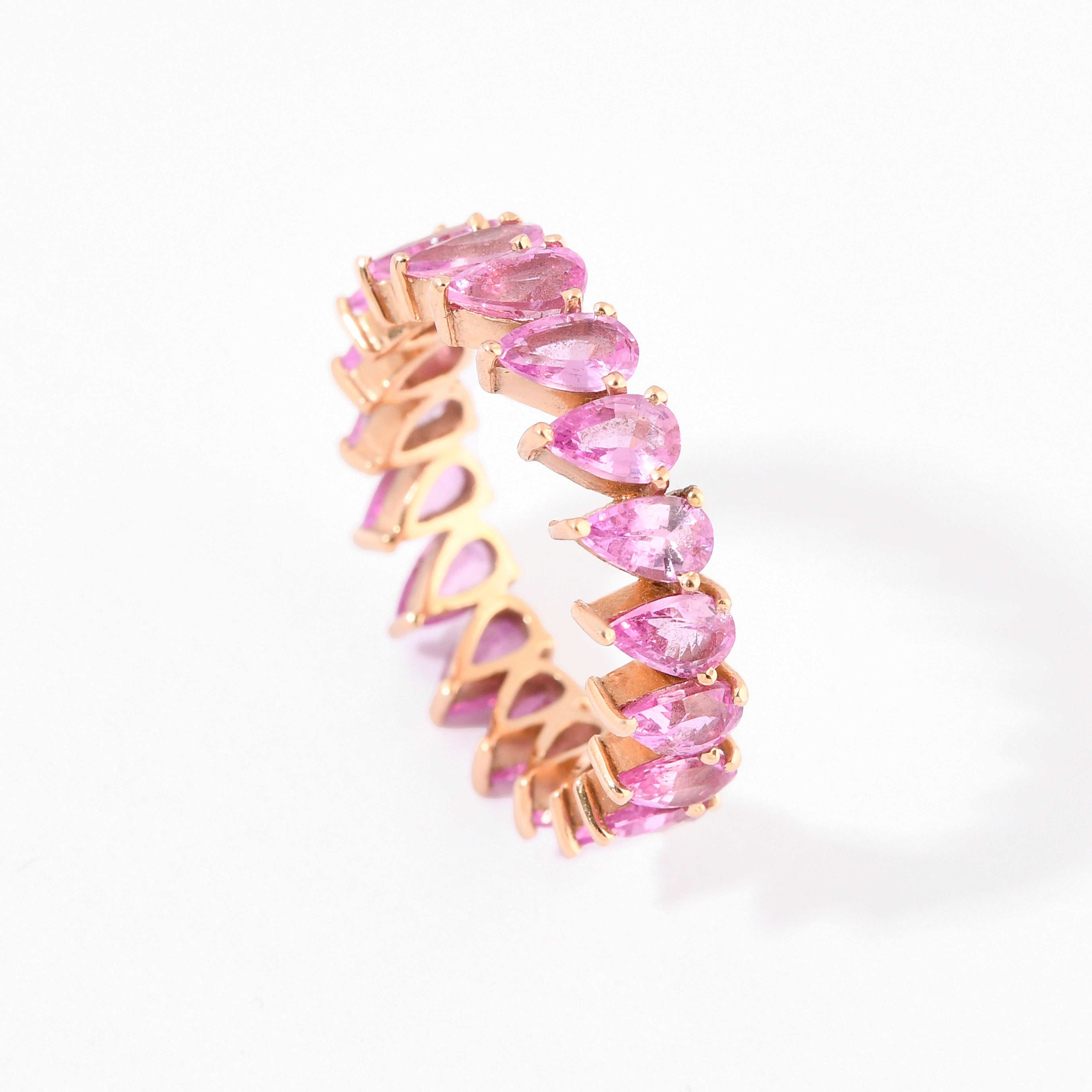 Pink Sapphire Pear Eternity Band