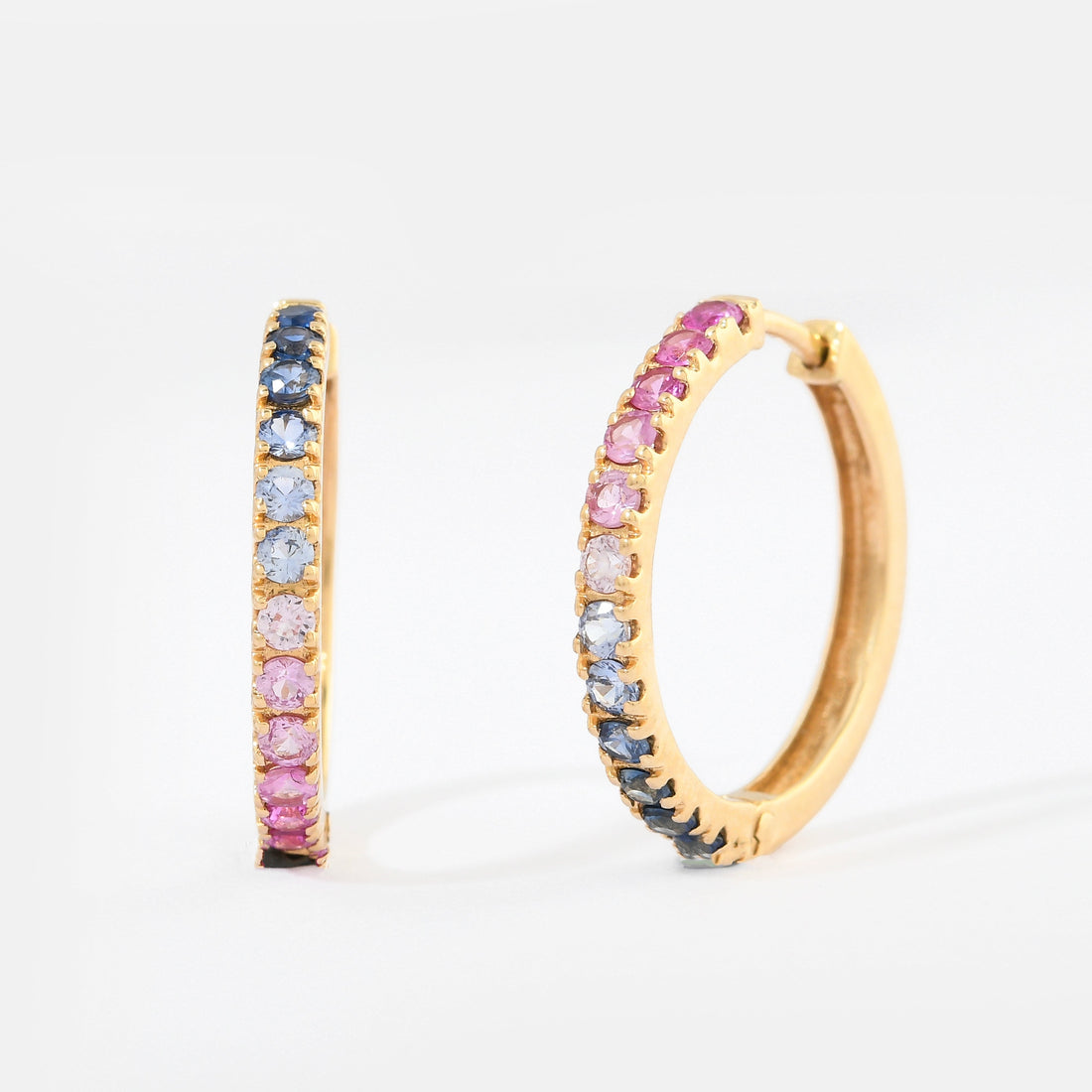 Rainbow Sapphire Round Hoop Earrings