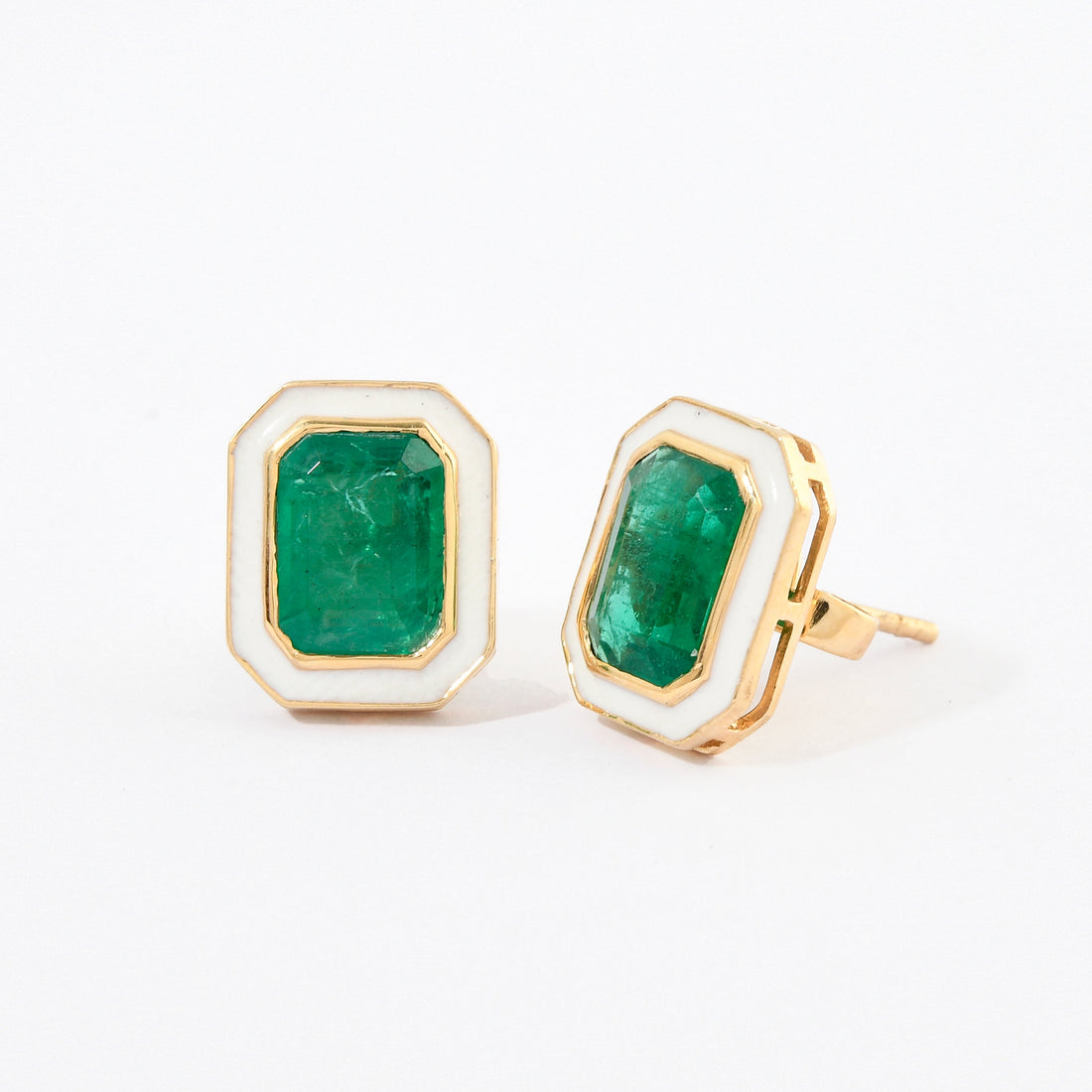 Emerald White Enamel Studs