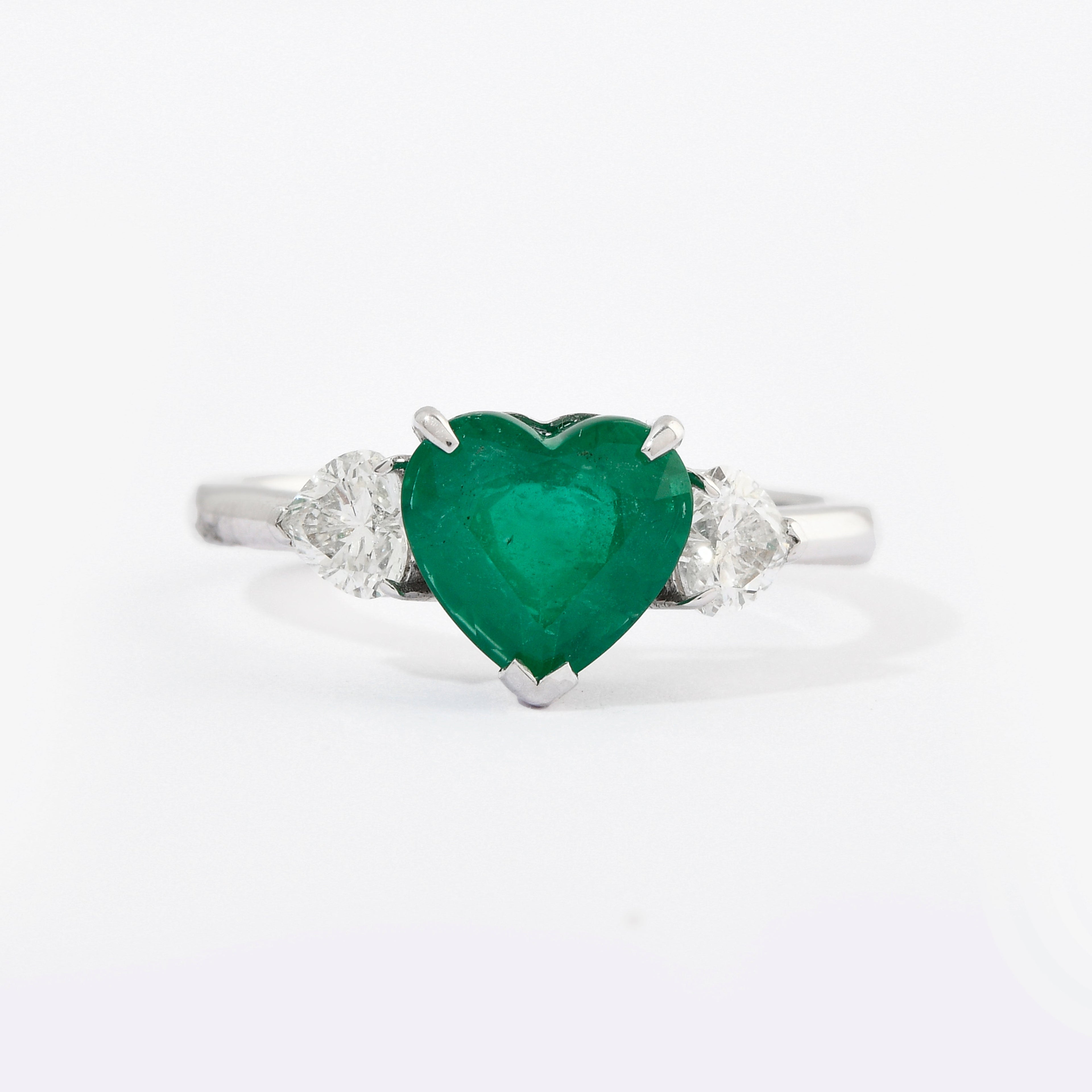 Emerald &amp; Diamond Heart Ring