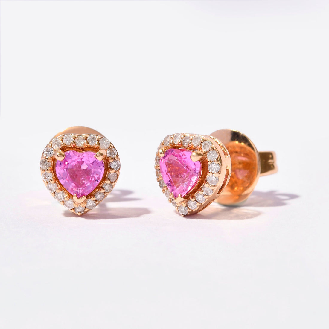 Pink Sapphire &amp; Diamond Heart Studs