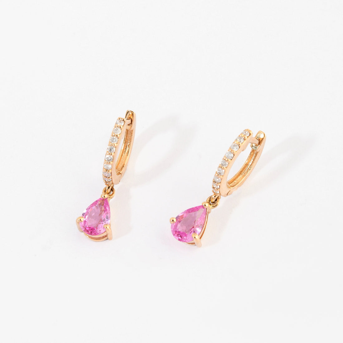 Pink Sapphire &amp; Diamond Pear Hoop Earrings