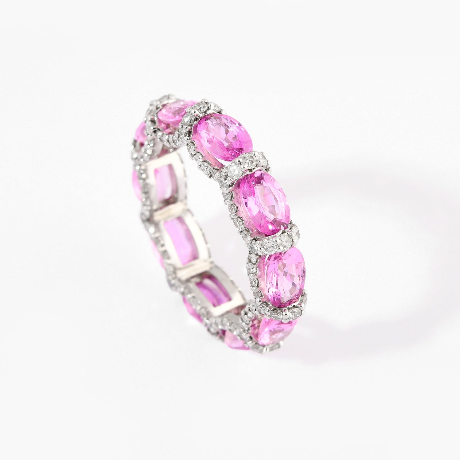 Pink Sapphire &amp; Diamond Oval Eternity Band