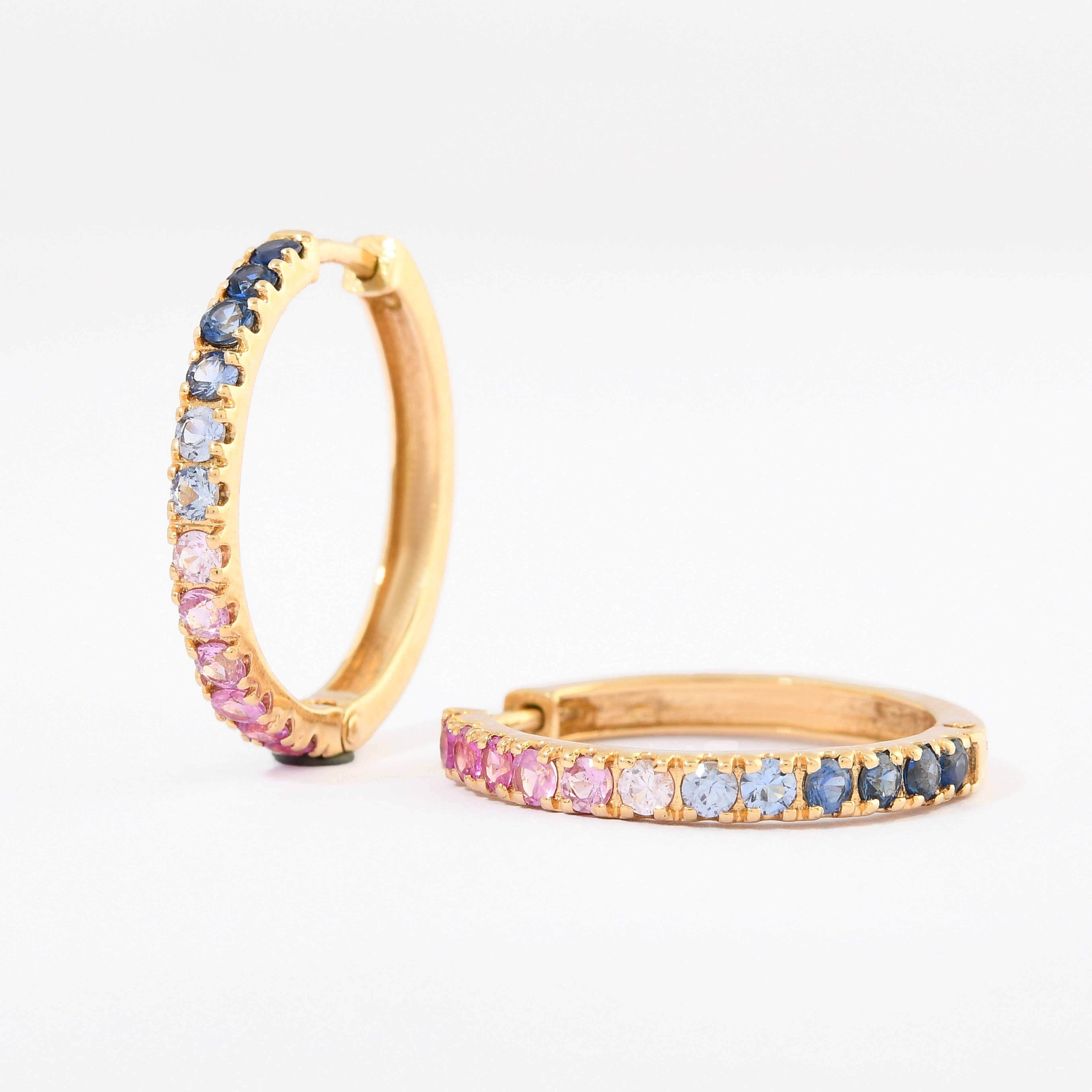 Rainbow Sapphire Round Hoop Earrings